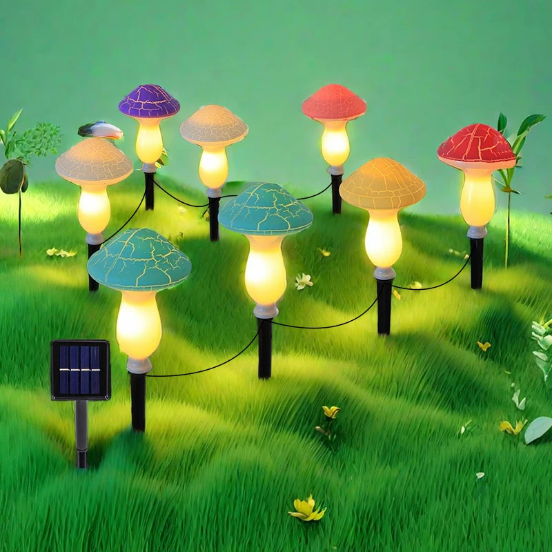 (3 heads) Solar Garden Decor Lights Crack Mushrooms Outdoor Decor Stake String Lights Waterproof Solar Pathway Lights Christmas Decoration