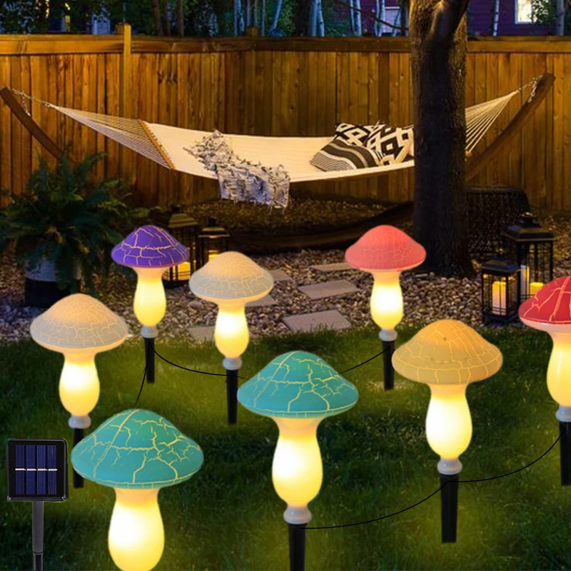 (3 heads) Solar Garden Decor Lights Crack Mushrooms Outdoor Decor Stake String Lights Waterproof Solar Pathway Lights Christmas Decoration