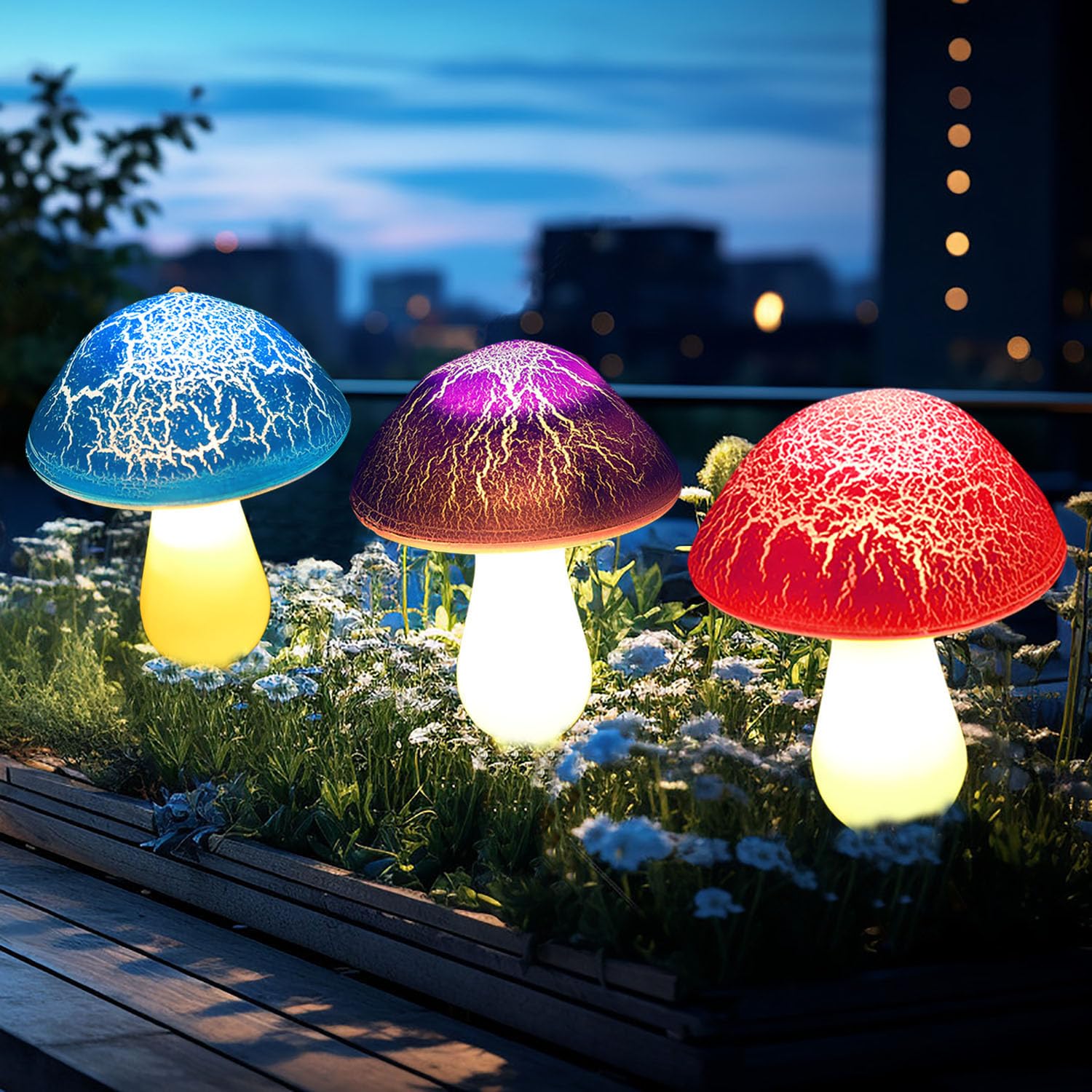 Solar Garden Decor Lights Crack Mushrooms Outdoor Decor Stake String Lights Waterproof Solar Pathway Lights Christmas Decoration