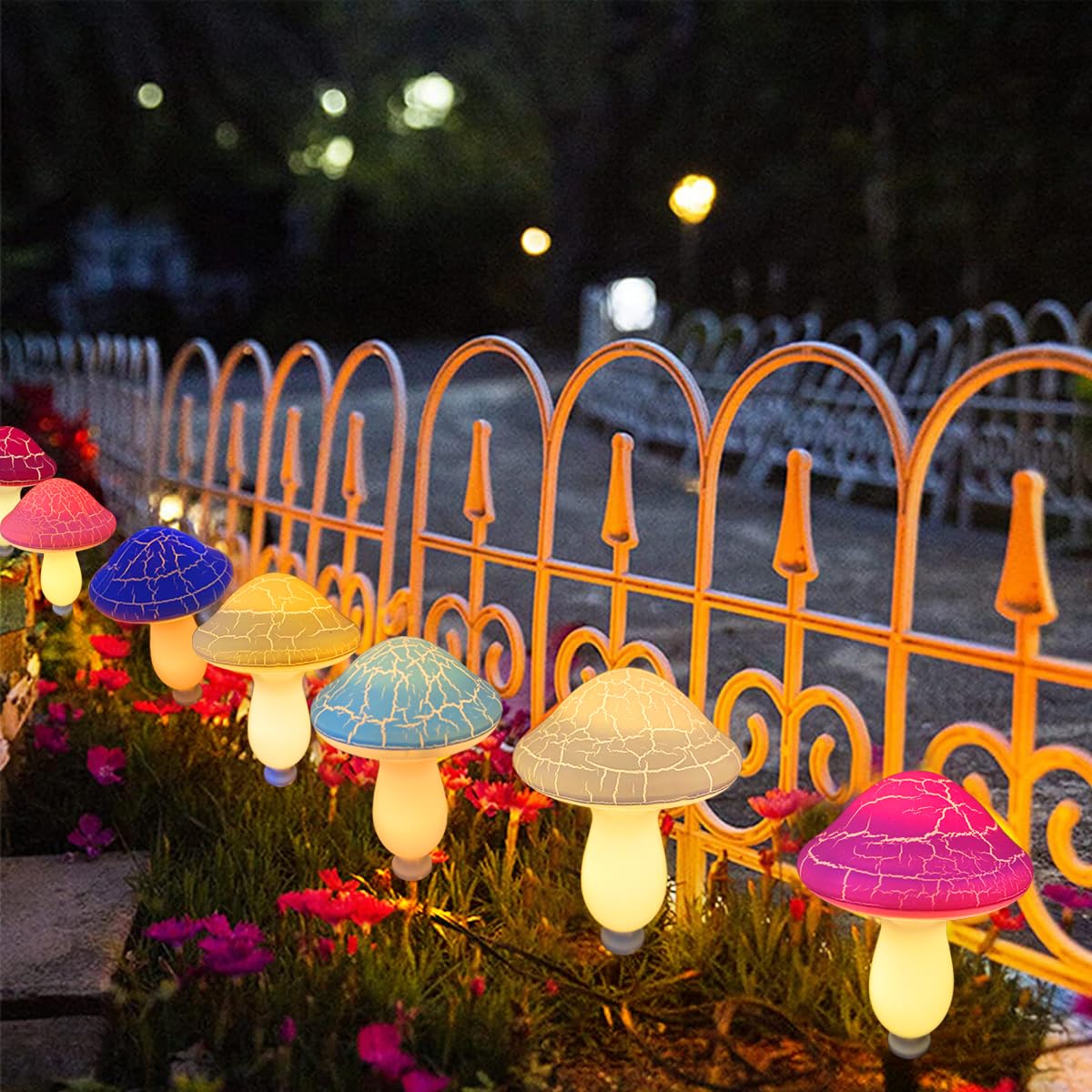(3 heads) Solar Garden Decor Lights Crack Mushrooms Outdoor Decor Stake String Lights Waterproof Solar Pathway Lights Christmas Decoration