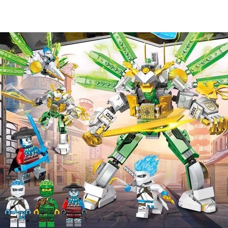 (Light green dragon) Ninja Model Set Building Blocks Phantom Ninja Temple Dragon Kids Toy Bricks Birthday Gift