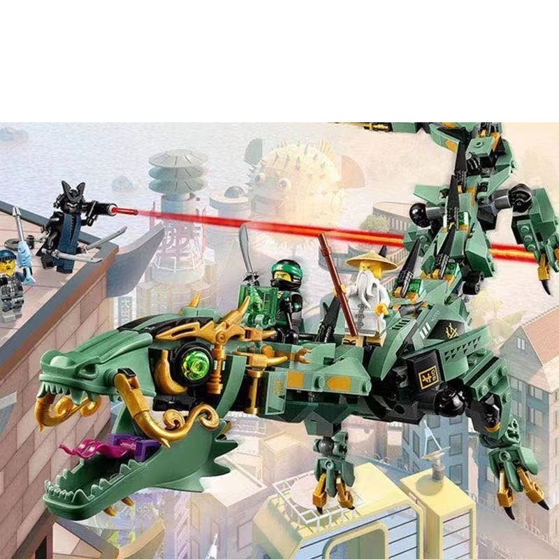 (Light green dragon) Ninja Model Set Building Blocks Phantom Ninja Temple Dragon Kids Toy Bricks Birthday Gift