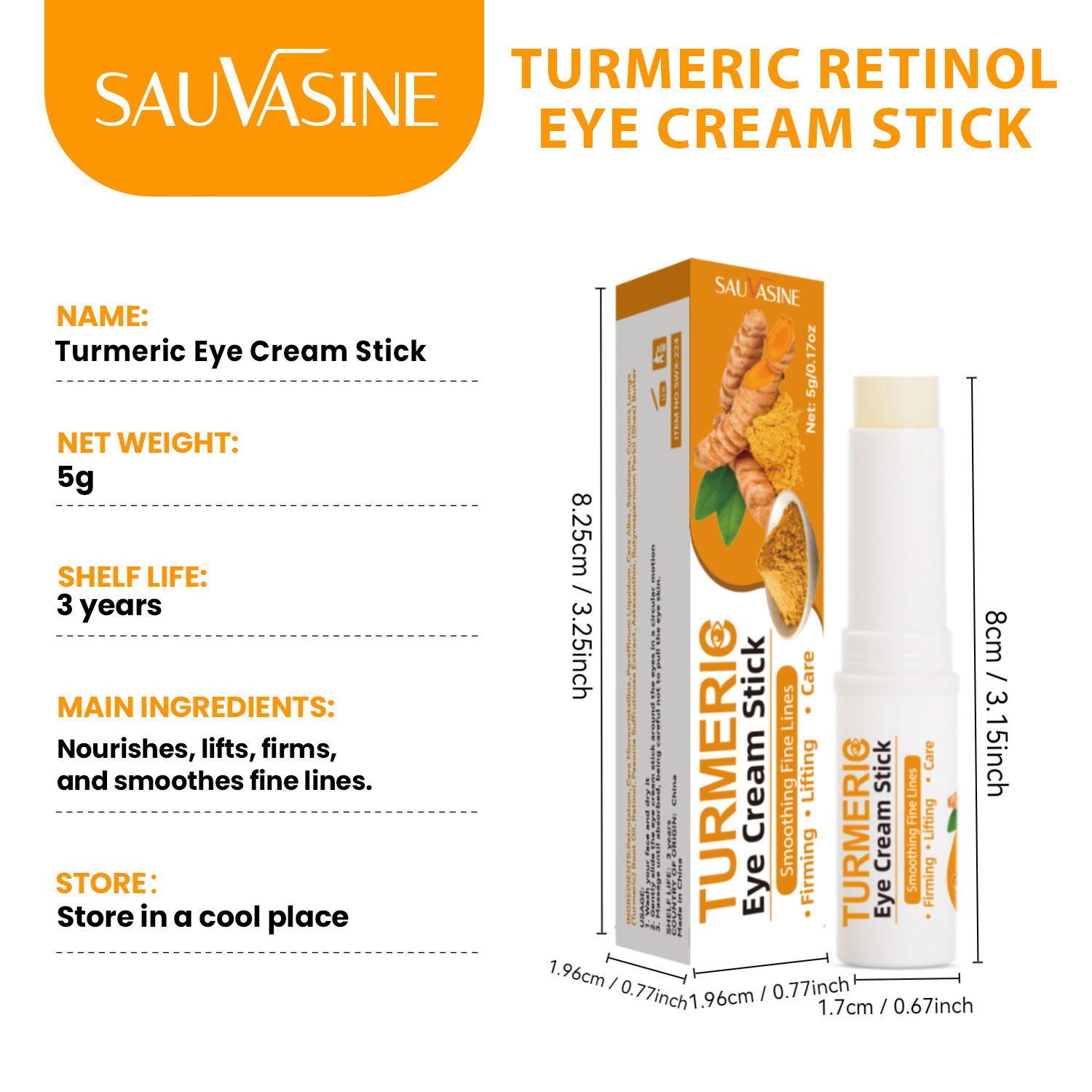 Turmeric Eye Stick Moisturising Nourishing Revitalising Eye Care for Daily Use Natural 5g