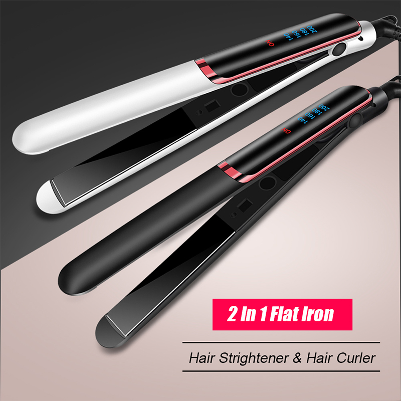 (White) Professional Hair Straightener Ceramic Ionic Fast Heat-Up Hair Flat Iron Negative Ion  Iron Lcd Display Hair Straightener