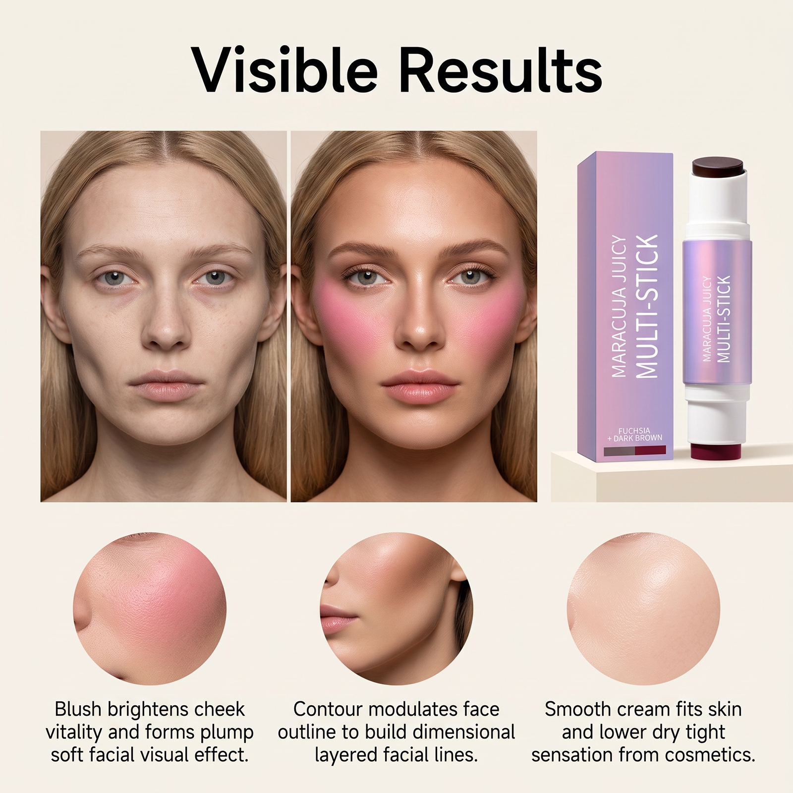 Two In One Blush Contour Stick Double Head Rose Red Dark Brown Matte Lightweight Fit Longwear Natural Stereo Portable Facial Makeup
