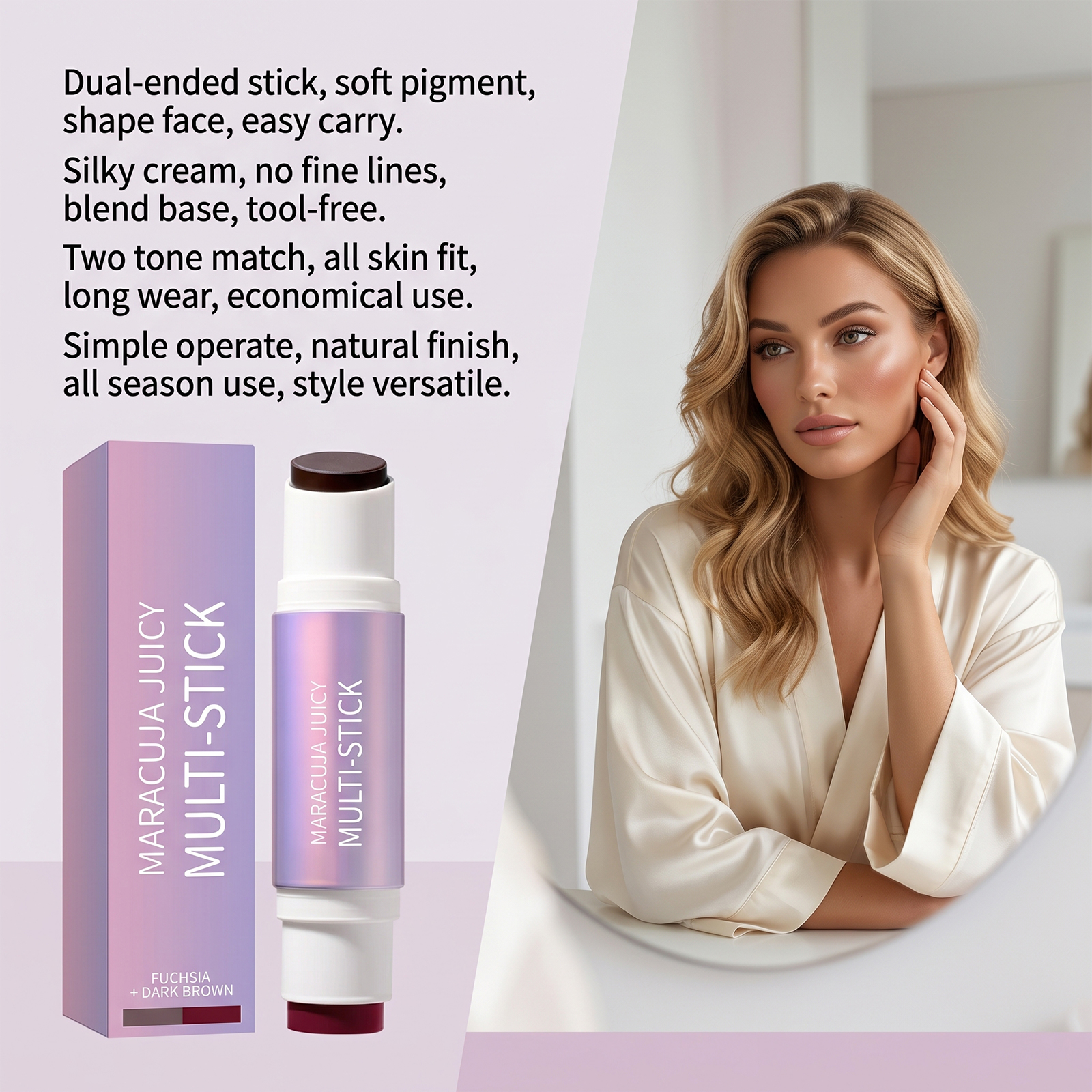 Two In One Blush Contour Stick Double Head Rose Red Dark Brown Matte Lightweight Fit Longwear Natural Stereo Portable Facial Makeup