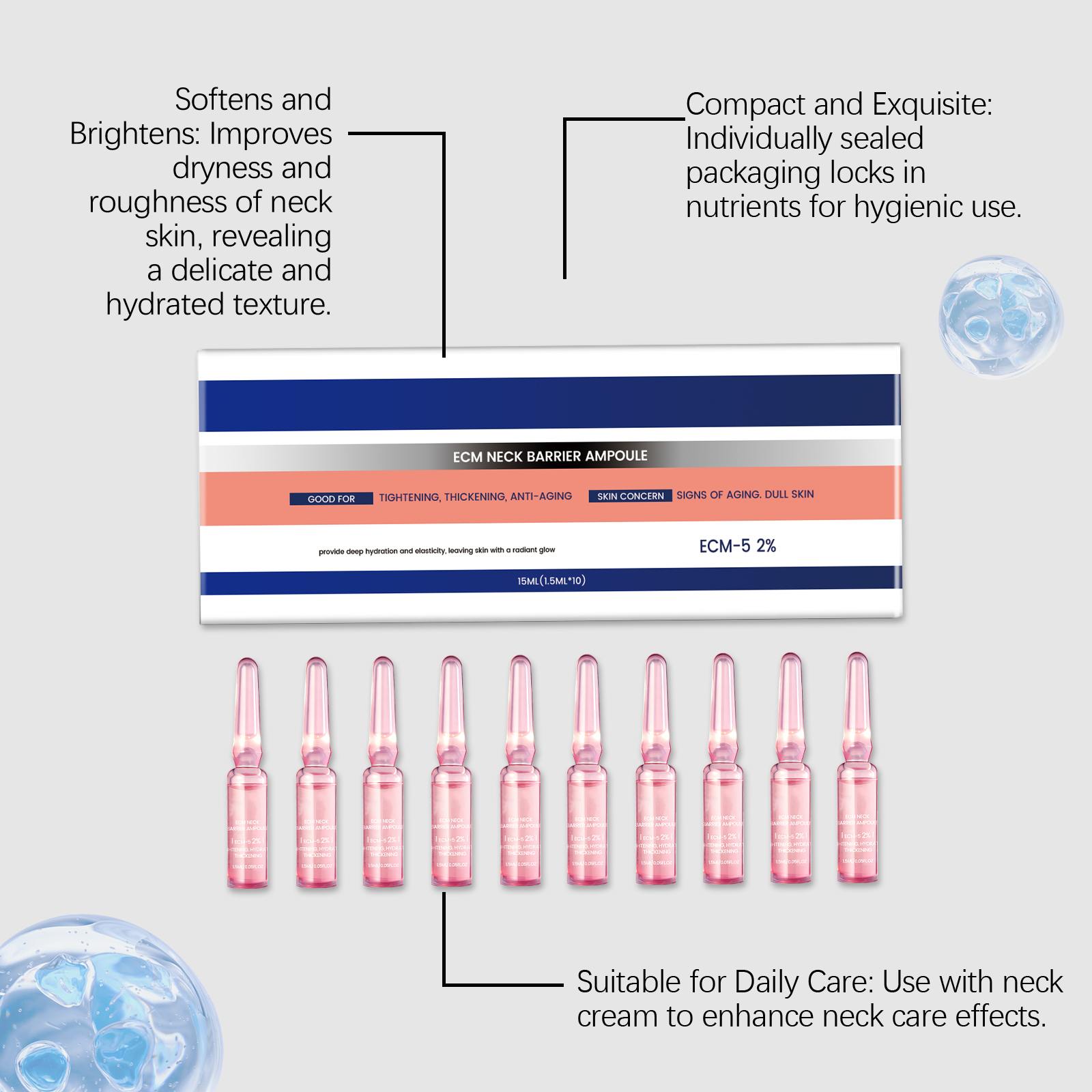 Neck Moisturizing Ampoule Mild Nourishing Soft Repair Daily Skin Contour Line Care For Cervical Area