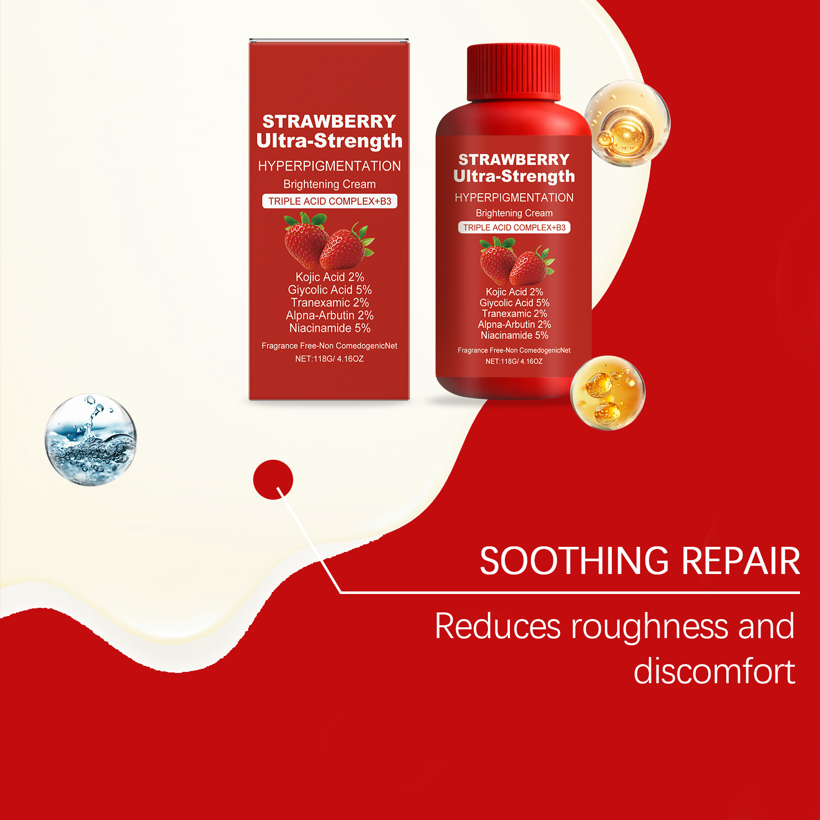 Strawberry Body Cream Soft Hydrating Bright Smooth Delicate Refreshing Comfort Daily Skin Care Lotion