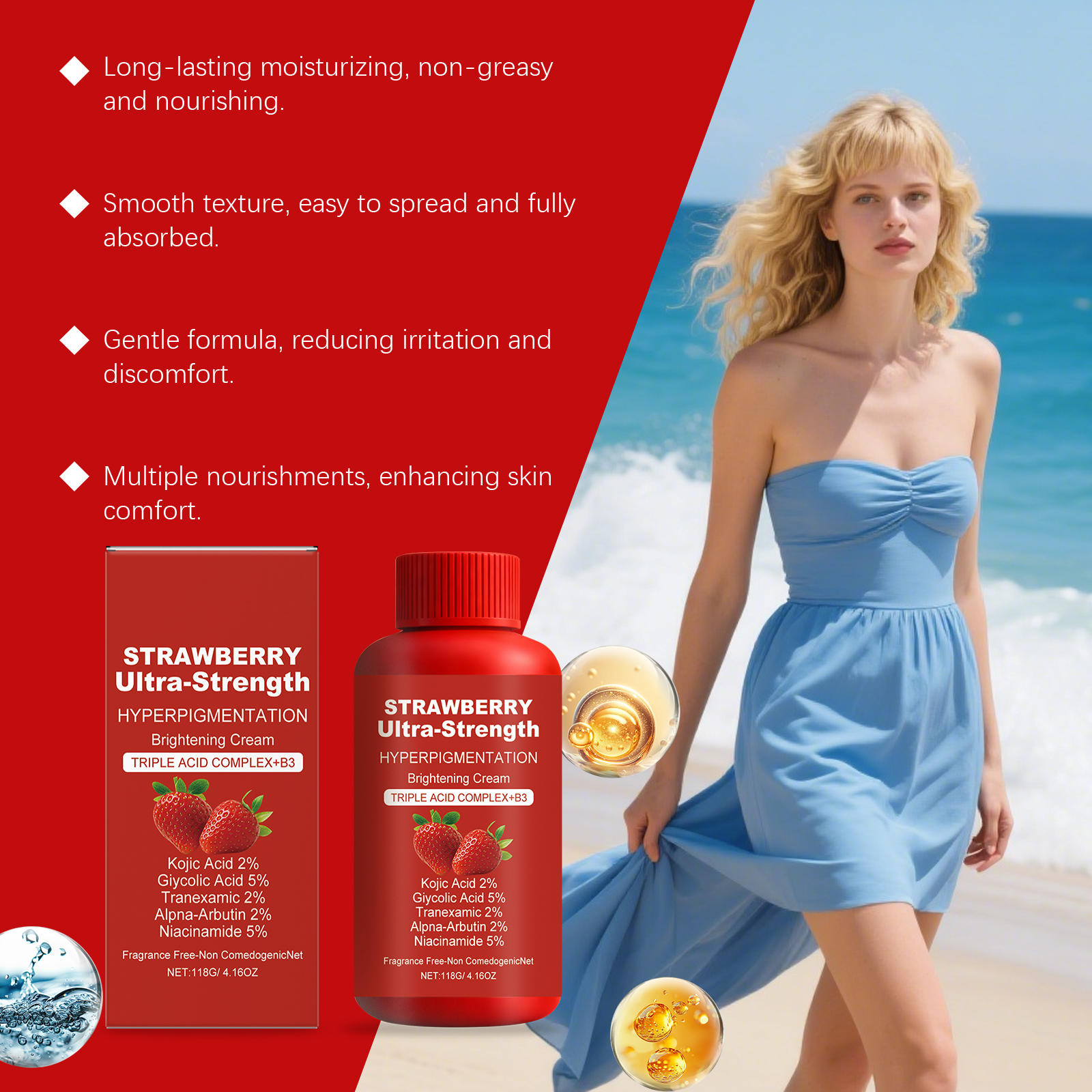 Strawberry Body Cream Soft Hydrating Bright Smooth Delicate Refreshing Comfort Daily Skin Care Lotion