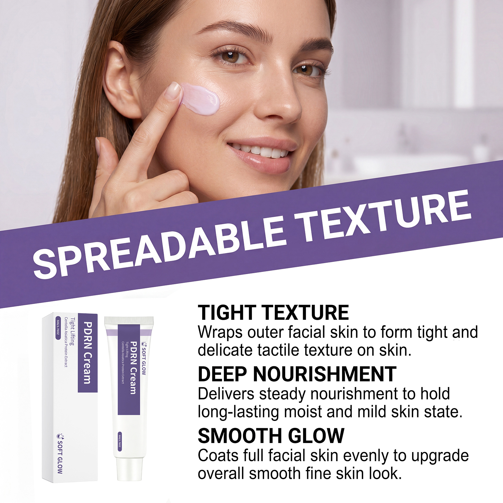 Centella Moisturizing Elastic Facial Cream Herbal Extract Fine Texture Quick Absorption Mild Daily Skin Care