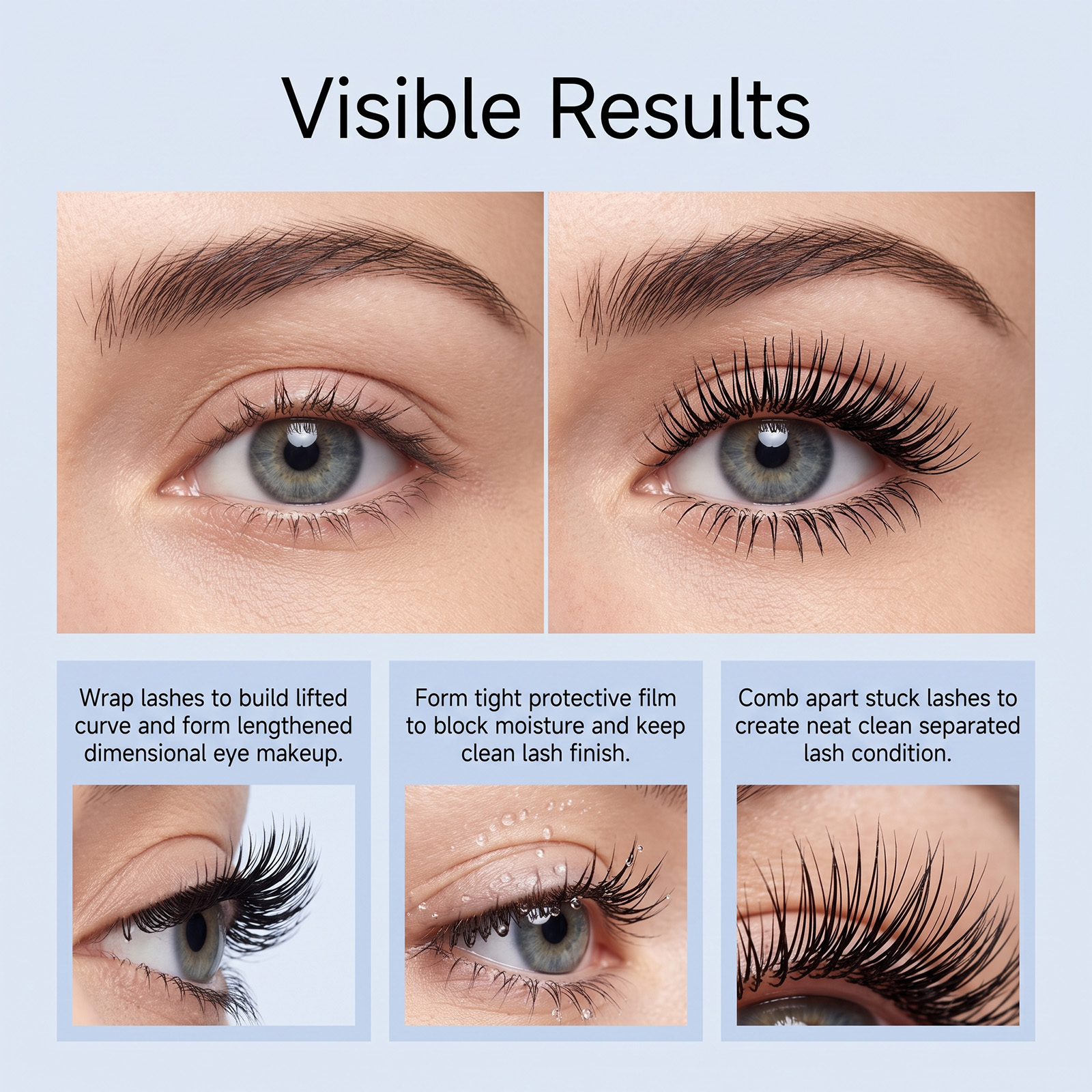(Black) Makeup Longlasting Waterproof Mascara Smudgeproof Lengthen Curling Separated Mild Eyelash Care Cosmetic