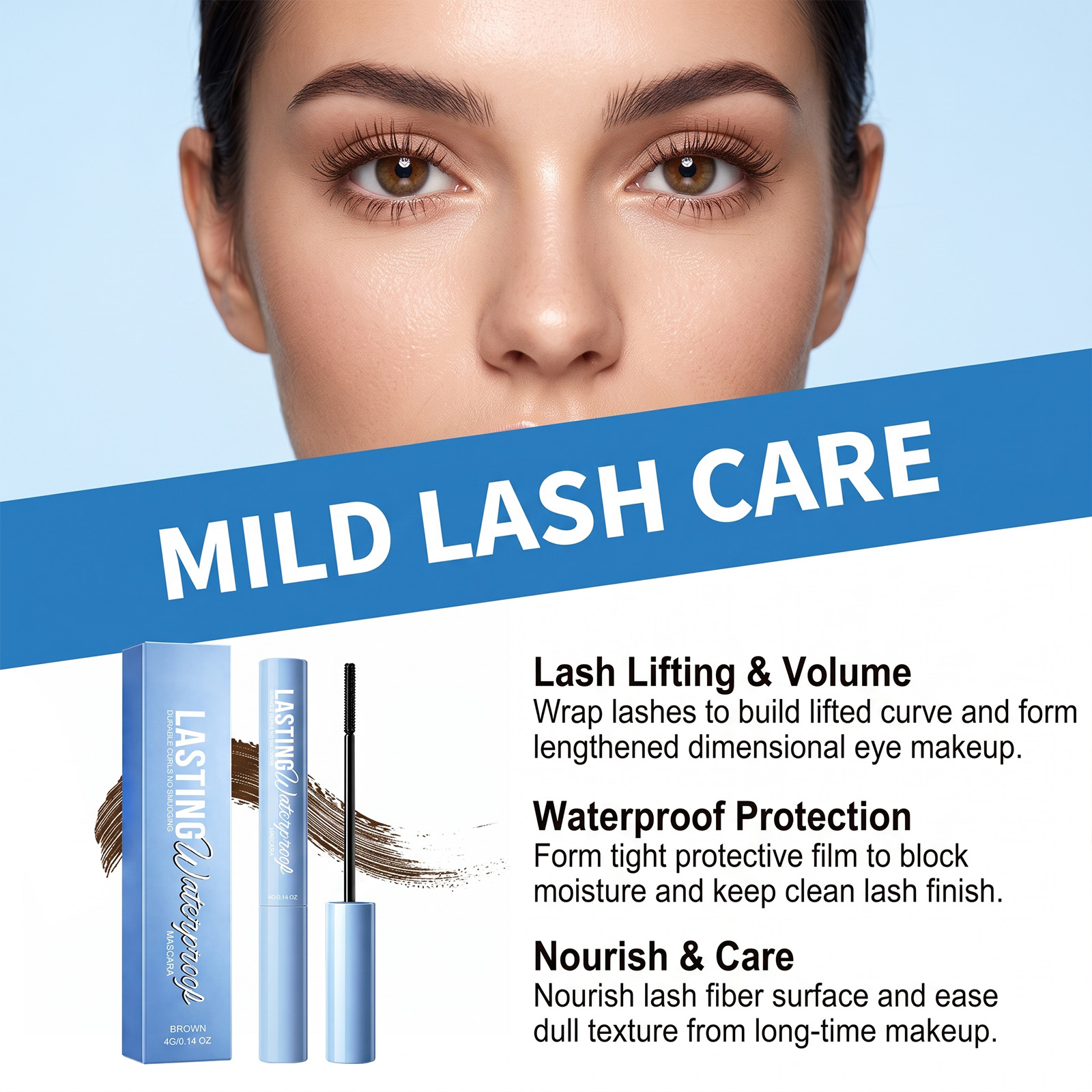 (Black) Makeup Longlasting Waterproof Mascara Smudgeproof Lengthen Curling Separated Mild Eyelash Care Cosmetic