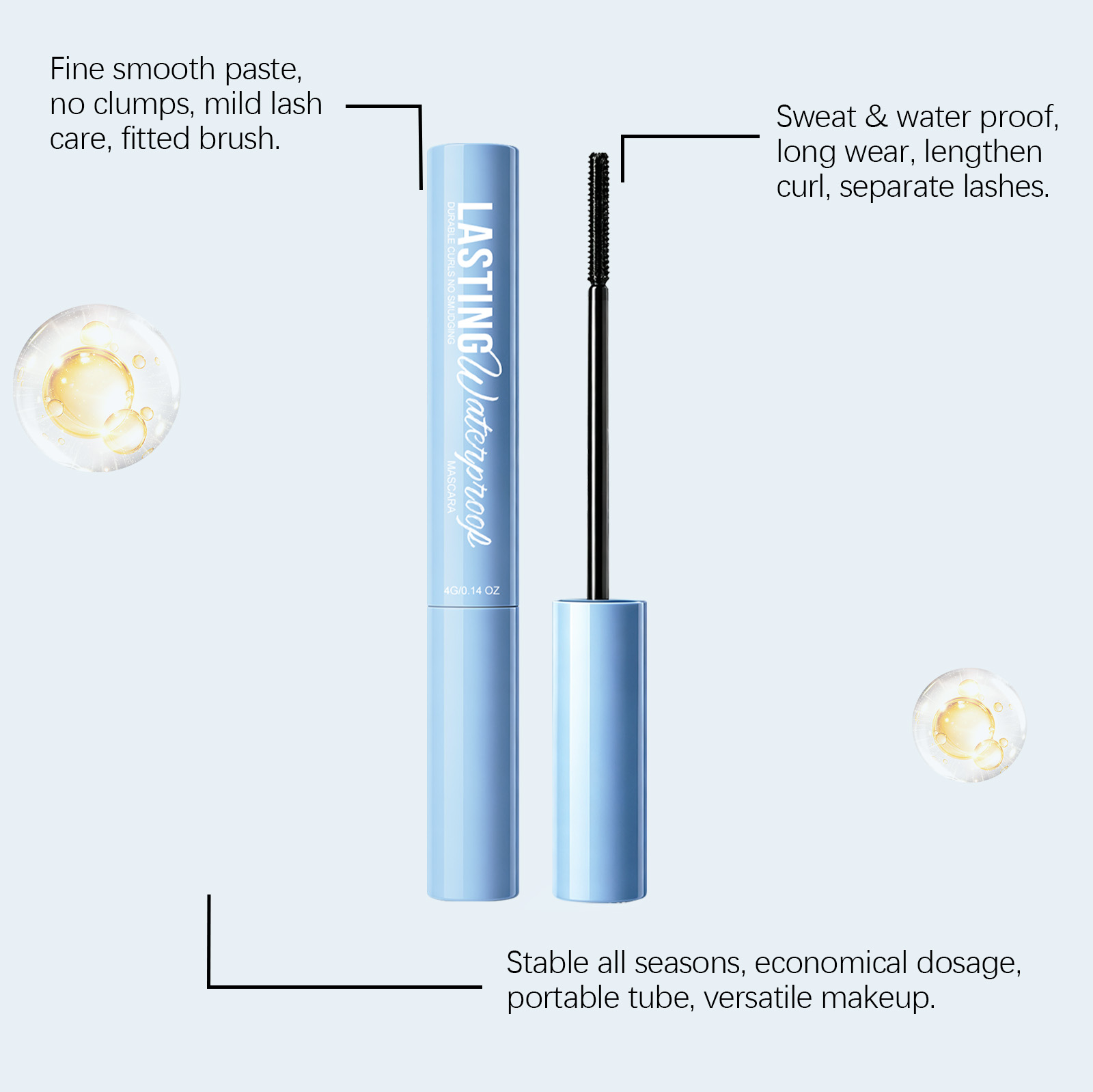 (Black) Makeup Longlasting Waterproof Mascara Smudgeproof Lengthen Curling Separated Mild Eyelash Care Cosmetic
