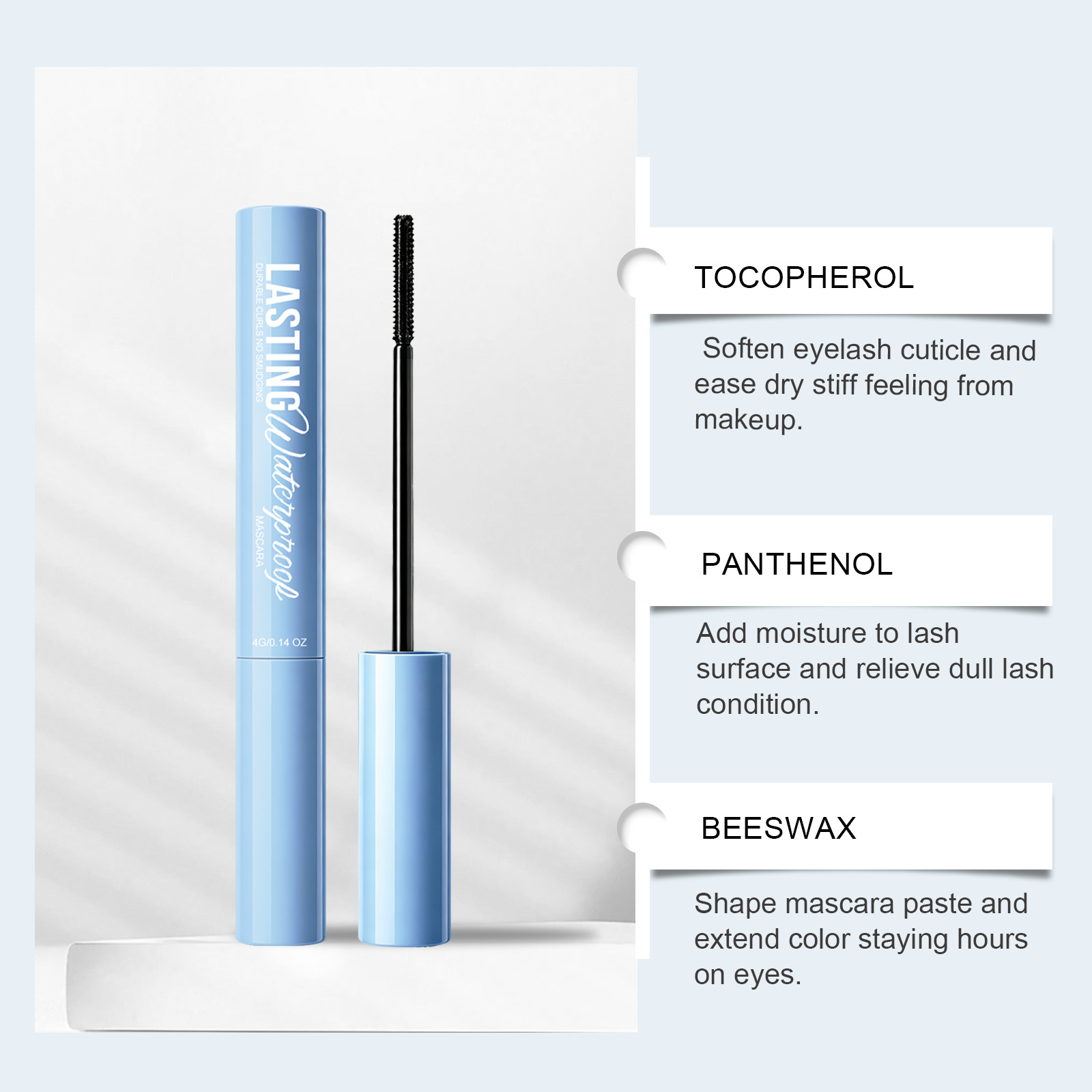 (Black) Makeup Longlasting Waterproof Mascara Smudgeproof Lengthen Curling Separated Mild Eyelash Care Cosmetic