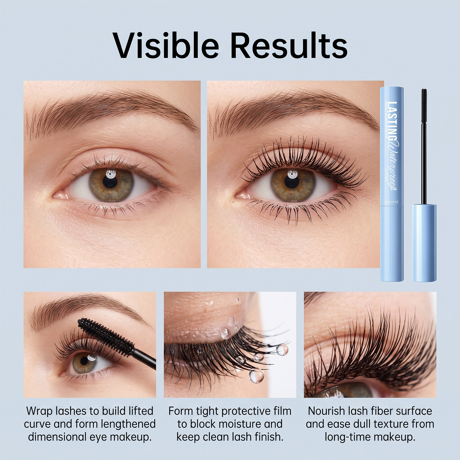 (Black) Makeup Longlasting Waterproof Mascara Smudgeproof Lengthen Curling Separated Mild Eyelash Care Cosmetic