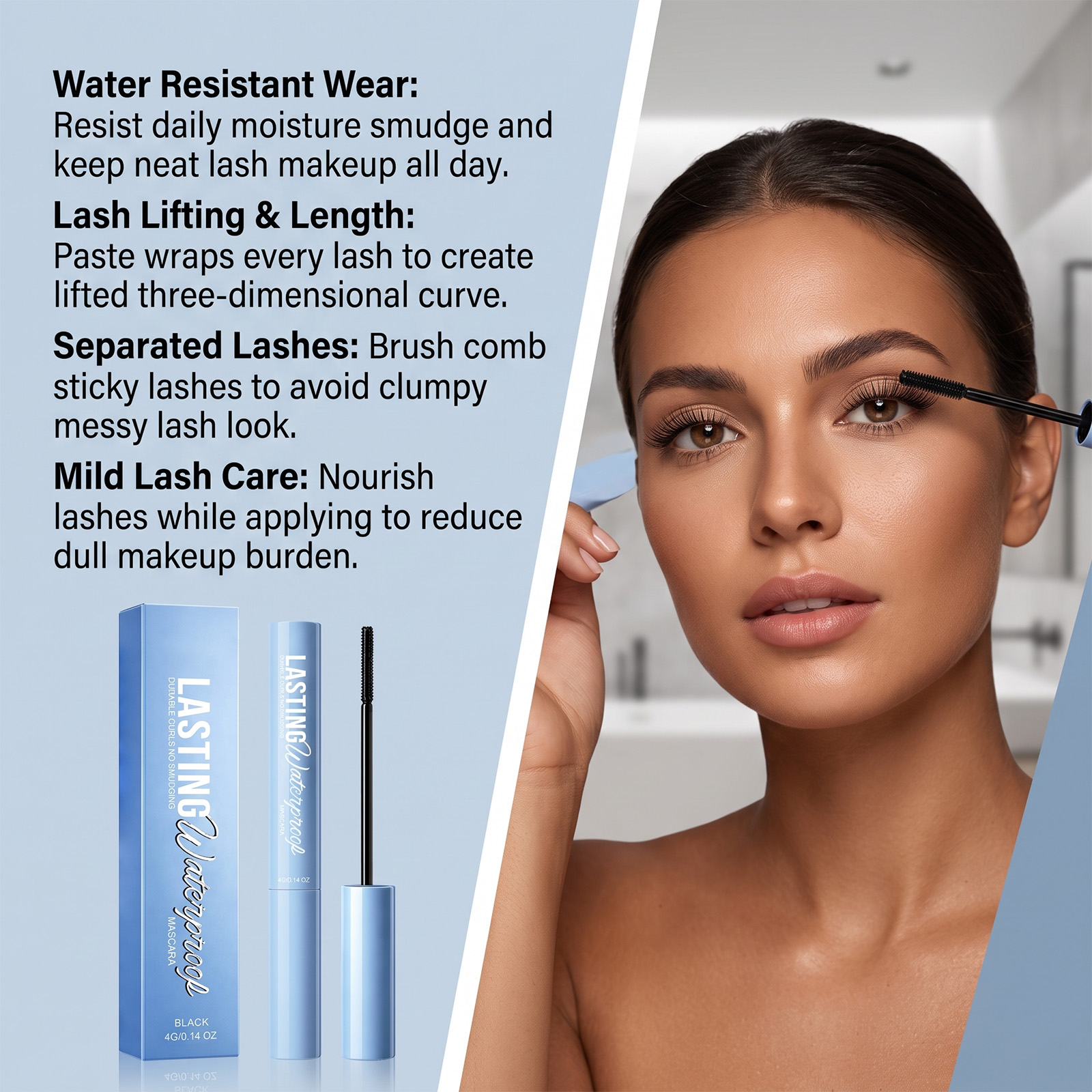 (Black) Makeup Longlasting Waterproof Mascara Smudgeproof Lengthen Curling Separated Mild Eyelash Care Cosmetic