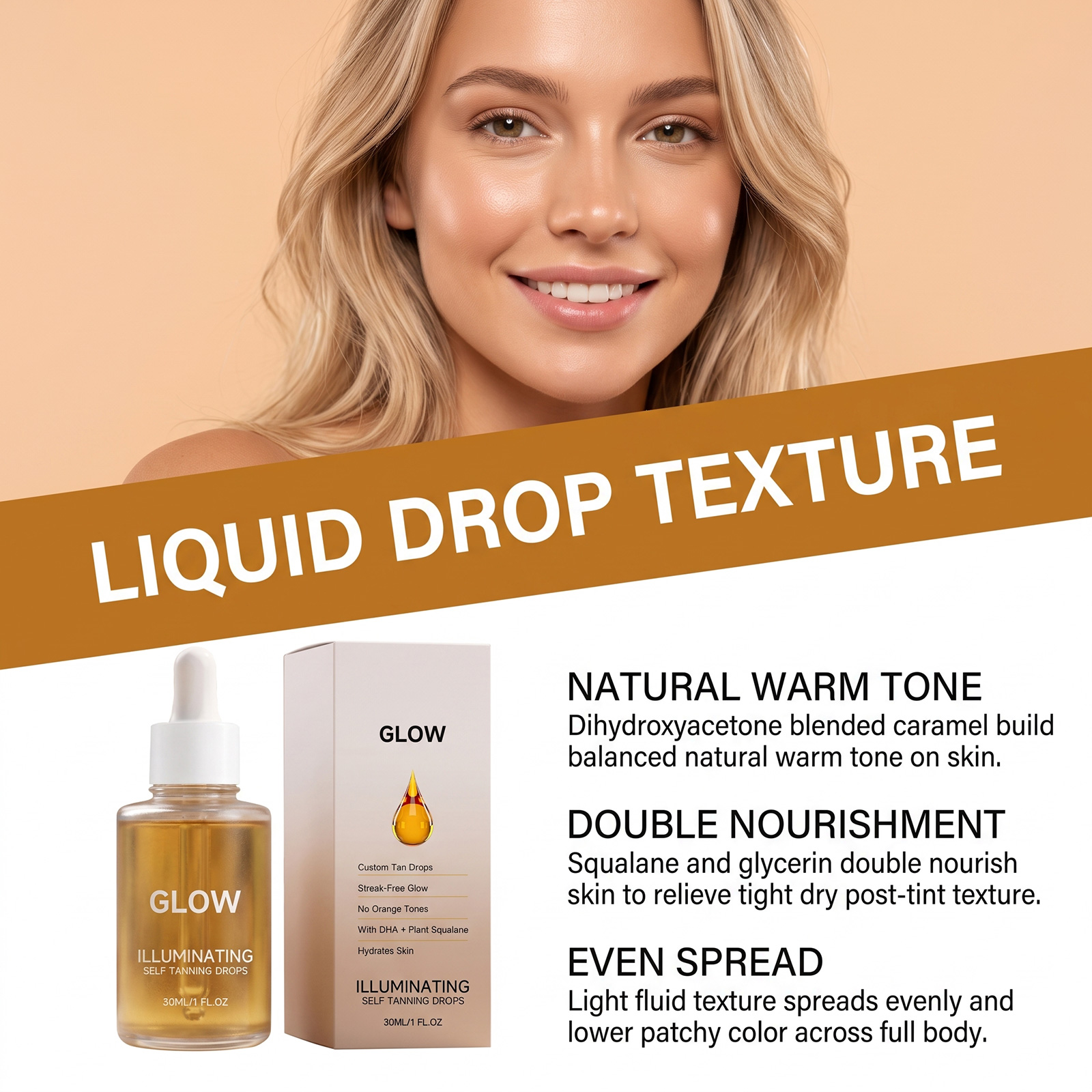 Facial Body Tanning Drops Summer Outdoor Mild Moisturizing Skin Wheat Gloss Creation