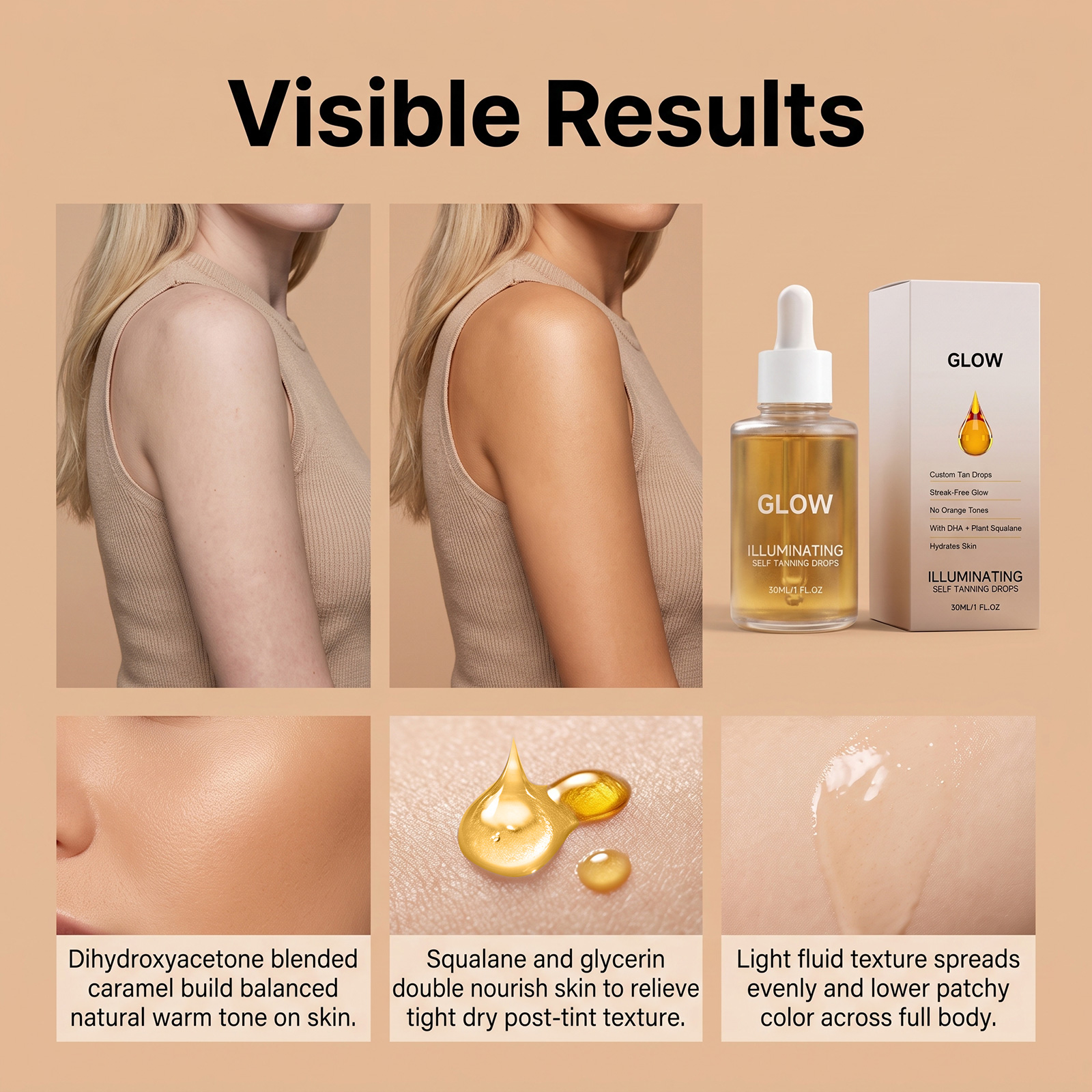Facial Body Tanning Drops Summer Outdoor Mild Moisturizing Skin Wheat Gloss Creation