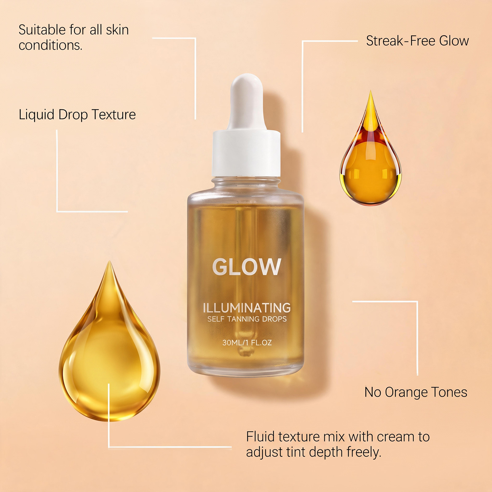 Facial Body Tanning Drops Summer Outdoor Mild Moisturizing Skin Wheat Gloss Creation