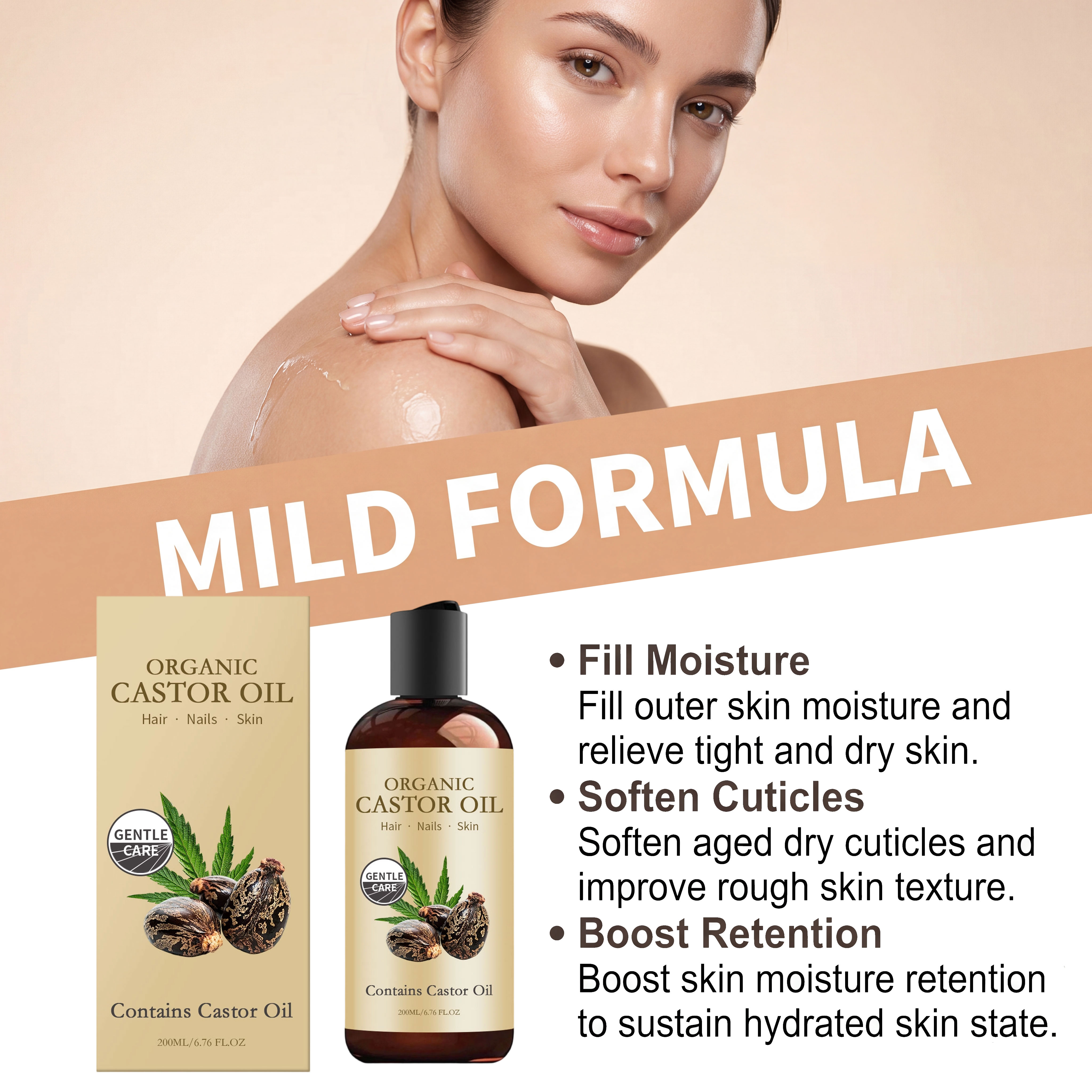 Castor Oil Body Care Skin Moisturizing Hydrating Brightening Smoothing Softening Absorbent Body Facial Nourishing Refreshing