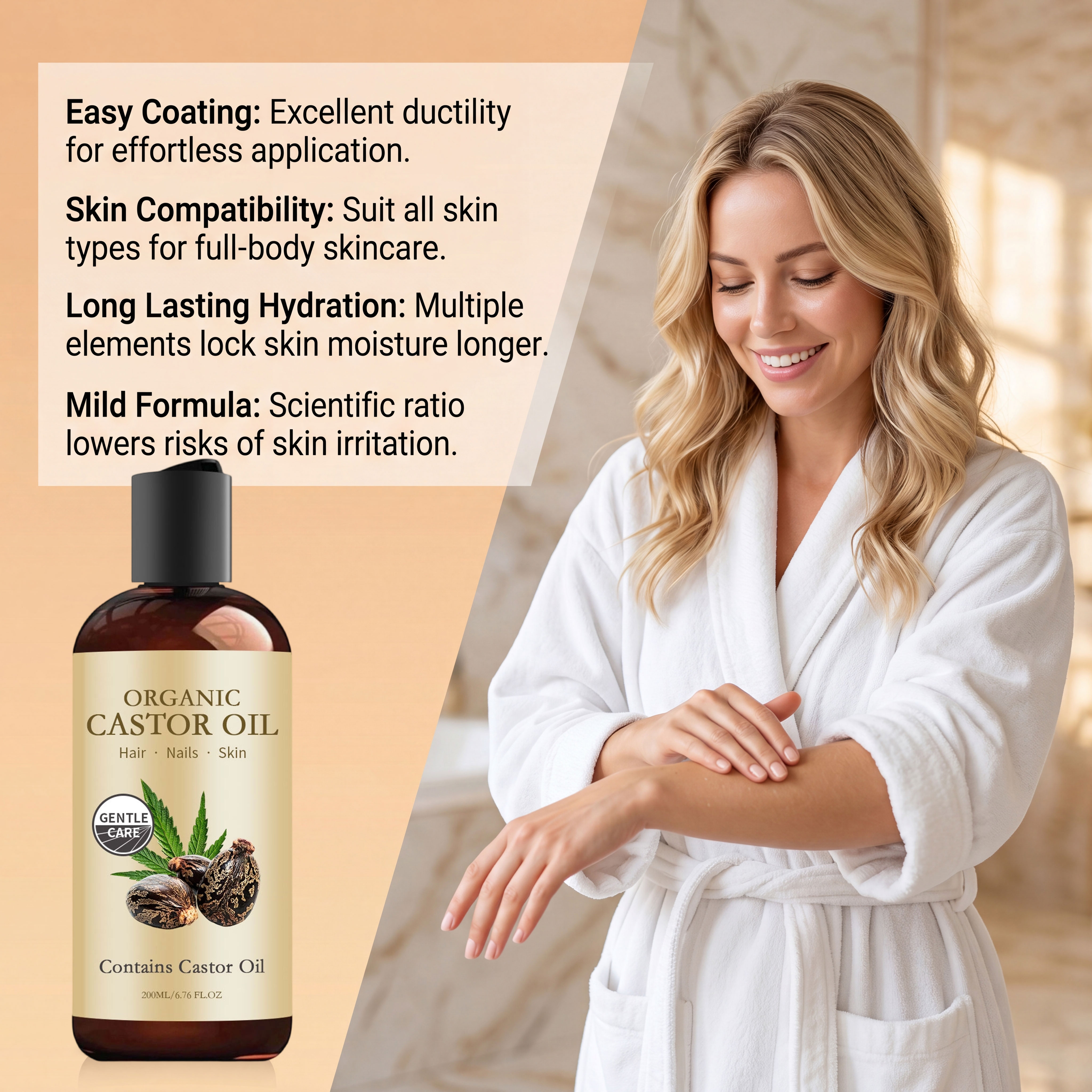 Castor Oil Body Care Skin Moisturizing Hydrating Brightening Smoothing Softening Absorbent Body Facial Nourishing Refreshing
