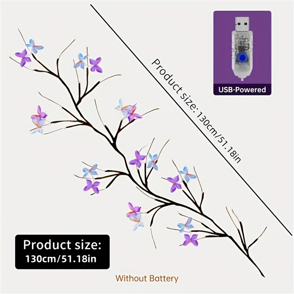 Butterfly Willow Vine Lights 8 Modes Bendable Tree Branch with Butterflies USB Powered for Wedding Christmas Decoration 30LED Warm White 