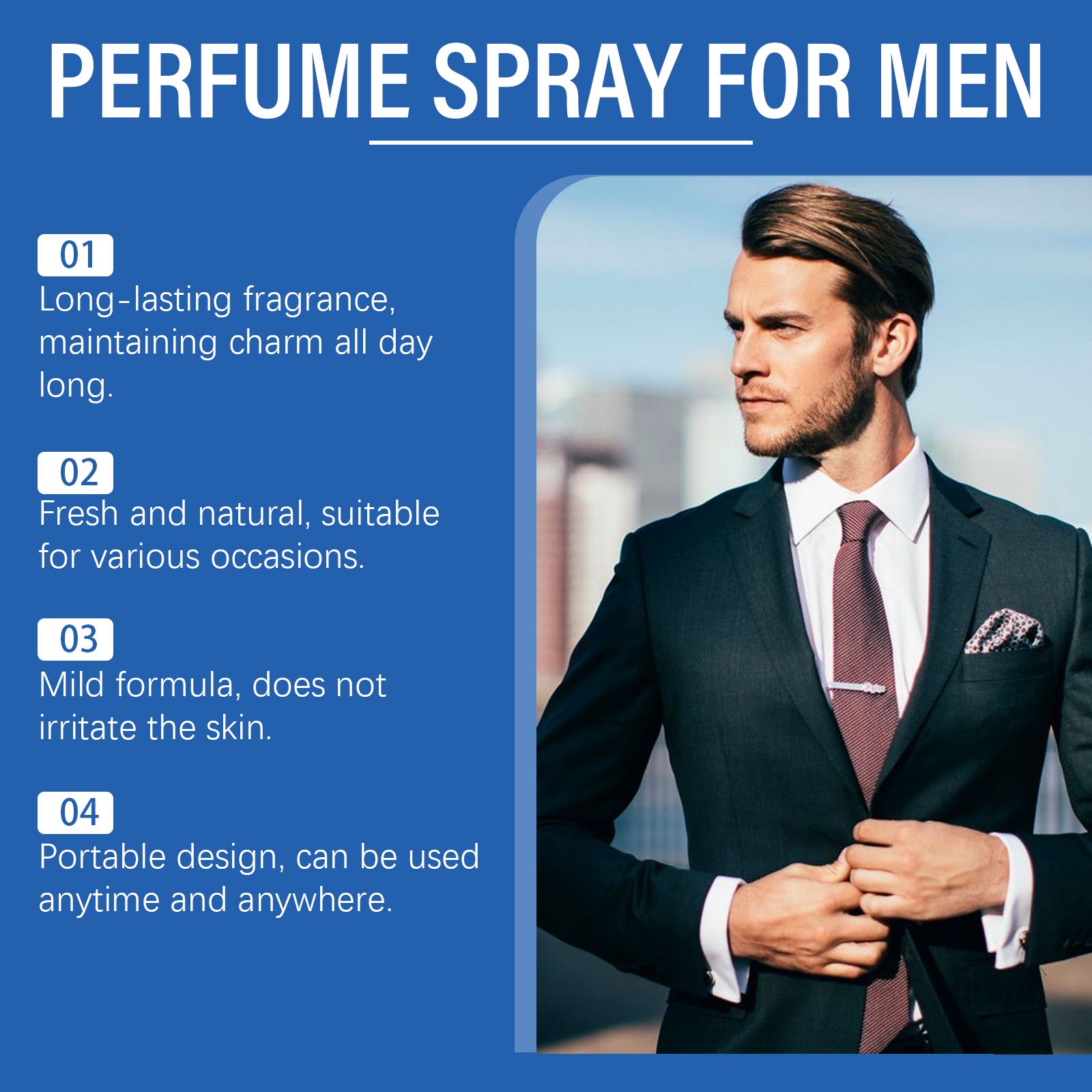 Men Perfume Spray Long Lasting Fresh Scent Portable Cologne For Daily Wear