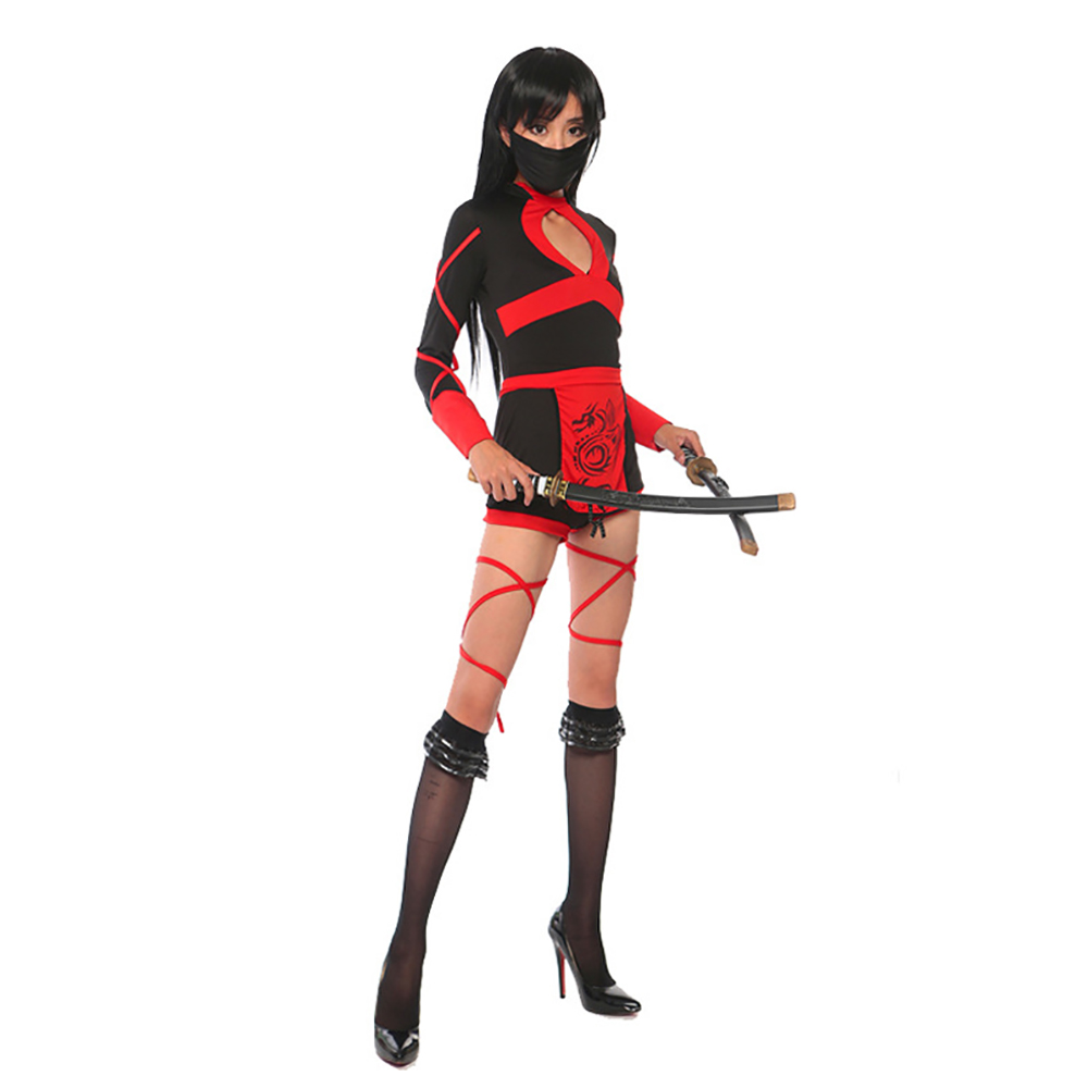 (M) Ninja Cosplay Anime Halloween Costume for Women Adult Sexy Suit Superhero Ninja Costume Jumpsuits Lady Fitness Dress