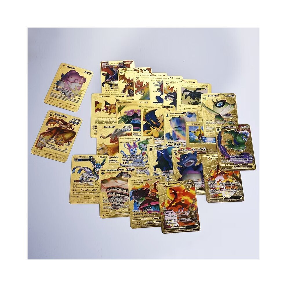 (55PCS Gold Cards DX) Pokemon Cards Flash Gold Rare Collection Cards in English Kids Toys Birthday and Christmas Gifts for Collectors and Fans 55pcs 110pcs Set
