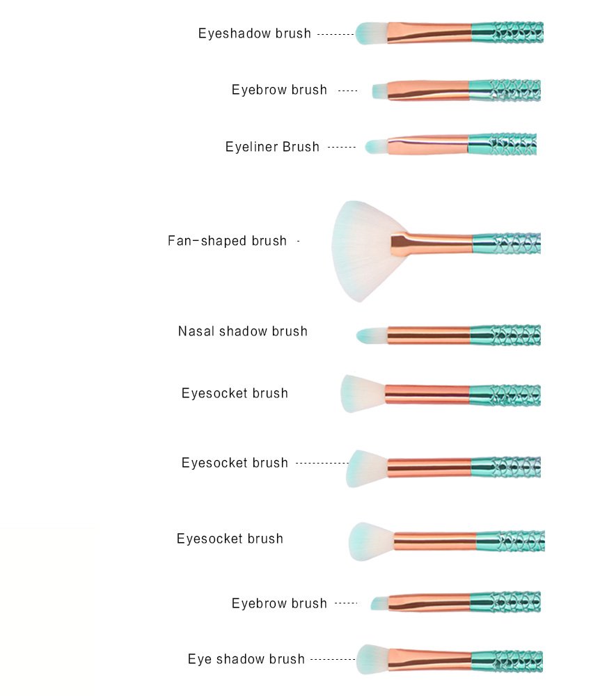 Mermaid Makeup Brush Set Professional Eye Makeup Brushes For Eyeshadow Concealer Blush Liquid Foundation Eyeliner Brow Blending Brush Tool Makeup Brush Kits 11 Pcs  Set with Gift Box