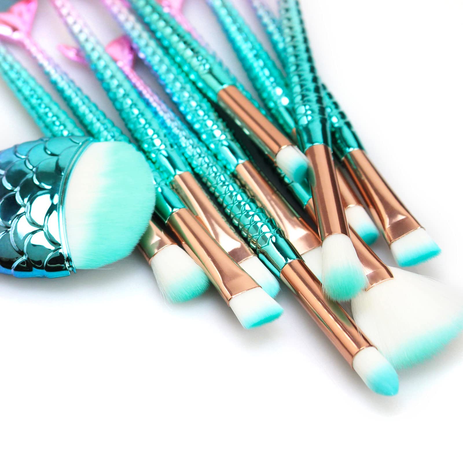 Mermaid Makeup Brush Set Professional Eye Makeup Brushes For Eyeshadow Concealer Blush Liquid Foundation Eyeliner Brow Blending Brush Tool Makeup Brush Kits 11 Pcs  Set with Gift Box