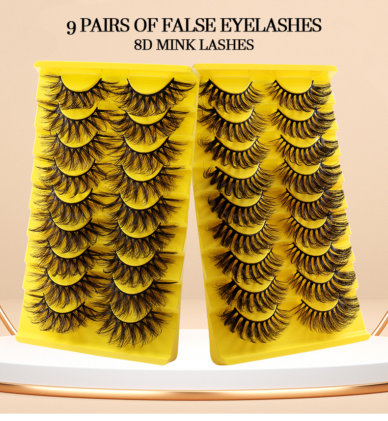 (Lash~915) False Eyelashes Cross Curling Eyelash Dense Extension Fake Eyelashes 6D Fluffy Wispy Faux Hair Reusable Beauty Eye Lashes for Party Makeup 9 Pairs