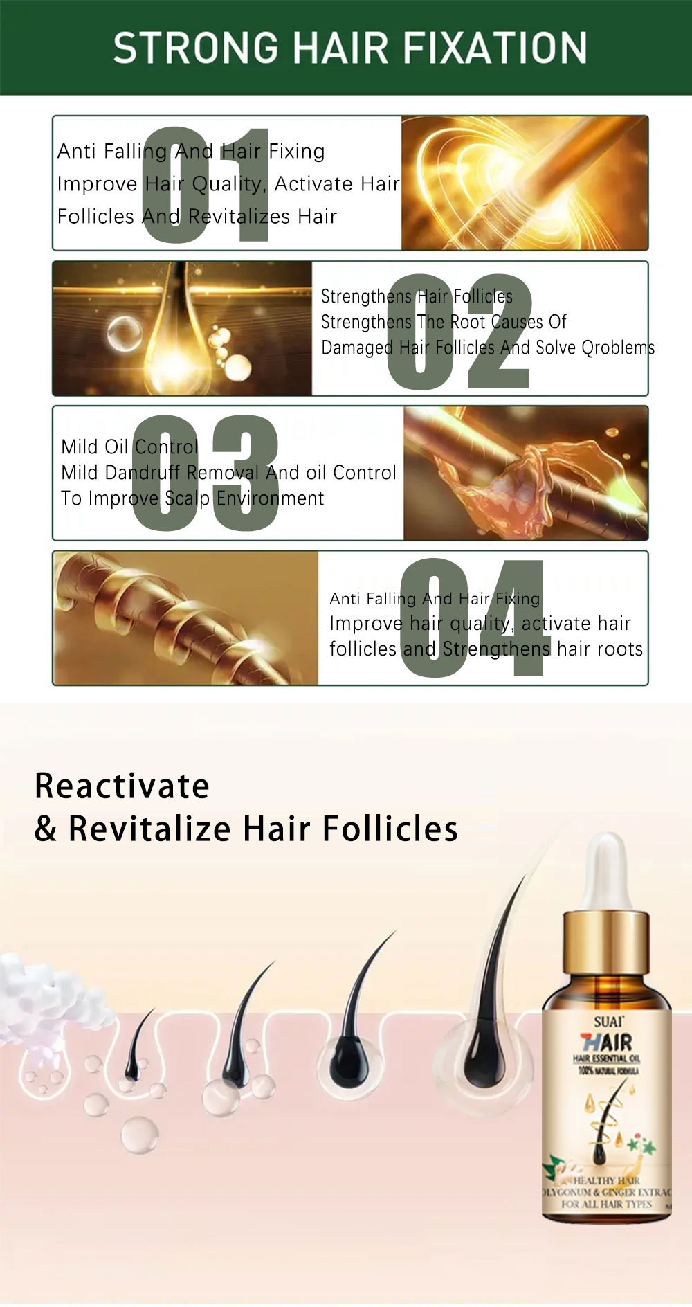 SUAI Hair Essential Oil Ginger Anti Hair Loss Repair Care Nourish Hair Growth Products