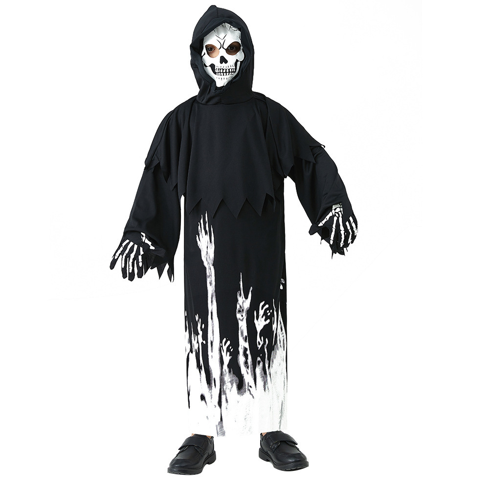 (110~120cm) Glow In The Dark Childs Grim Reaper Costume Kids Scream Scary Halloween Costumes For Boys Kids Grim Reaper Costume