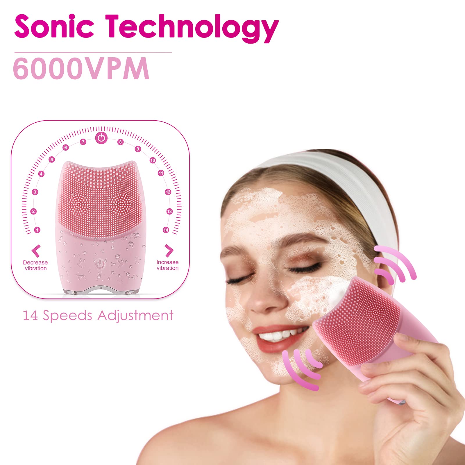 (Blue) Electric Face Massager Silica Gel Facial Cleansing Brushes Anti aging Face Brush Rechargeable Skin Cleanser Makeup Tool Polish Exfoliator Scrubber