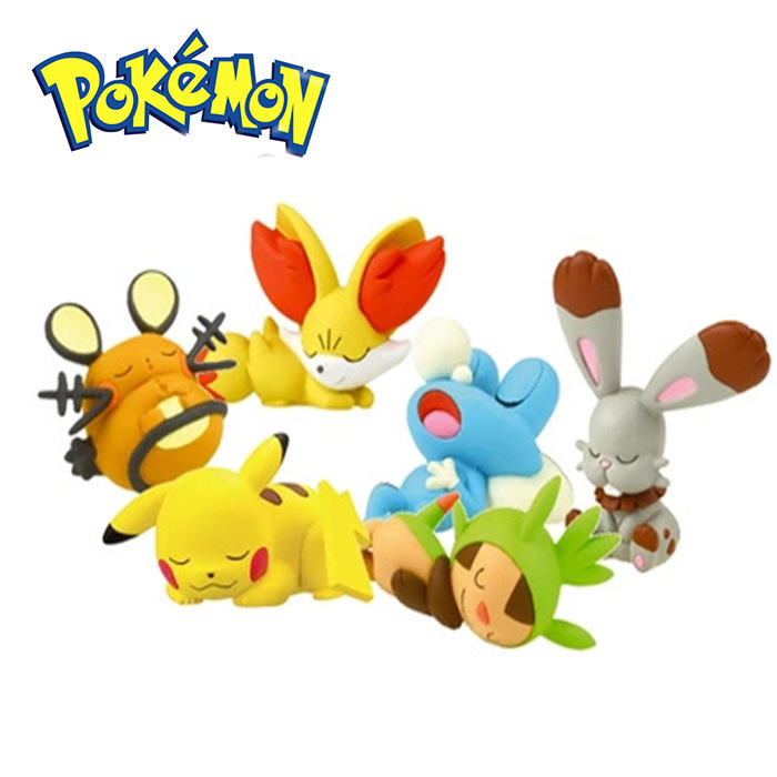 Pokémon Toy Mini Ornament Action Figure Pikachu Fennekin Froakie Bunnelby Chespin Dedenne Goodnight Friends Sleeping Series Anime Collection Model Toy