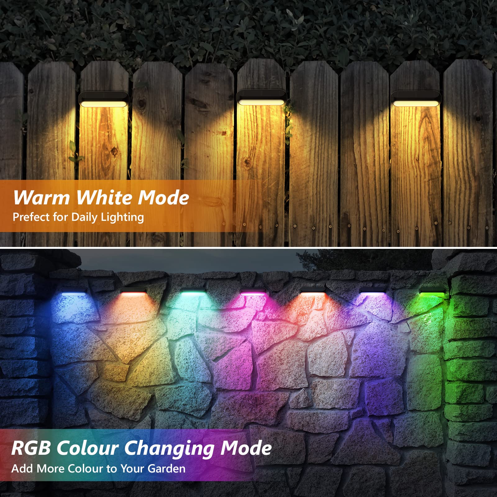 (Warm White) 4 Pack Solar Fence Lights Outdoor Garden Waterproof Garden Ornaments Outdoor for Fence Step Terraces Deck