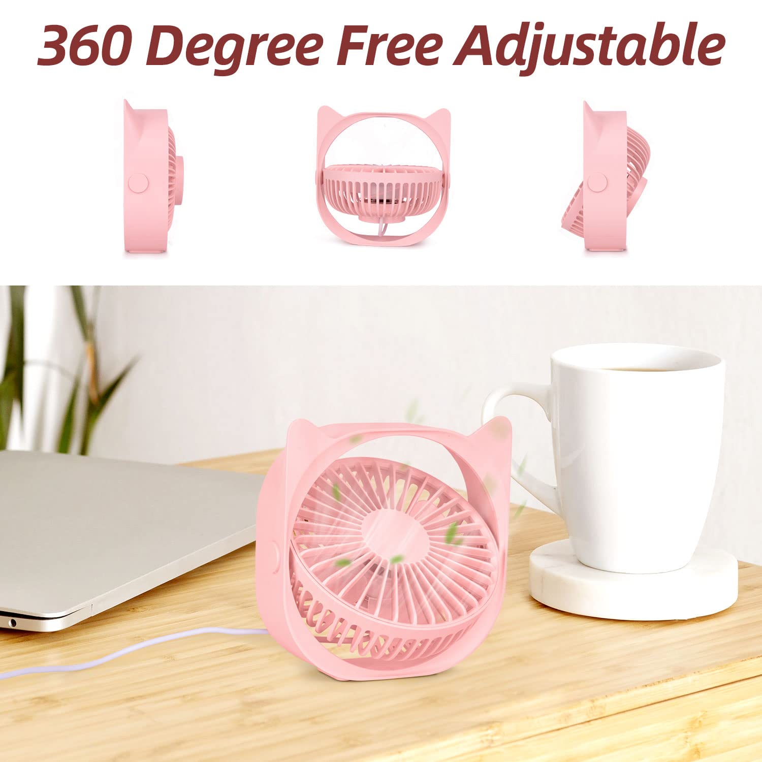 USB Fan Small Mini Desk Fan Table Fan By USB Powered  360°Rotatable Strong Airflow Cooling Fan