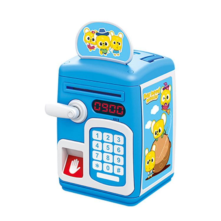 (Blue) Cute Piggy Bank for Kids Saving Money Fingerprint Unlock Money Bank Coin Bank Perfect Gift for Little Savers