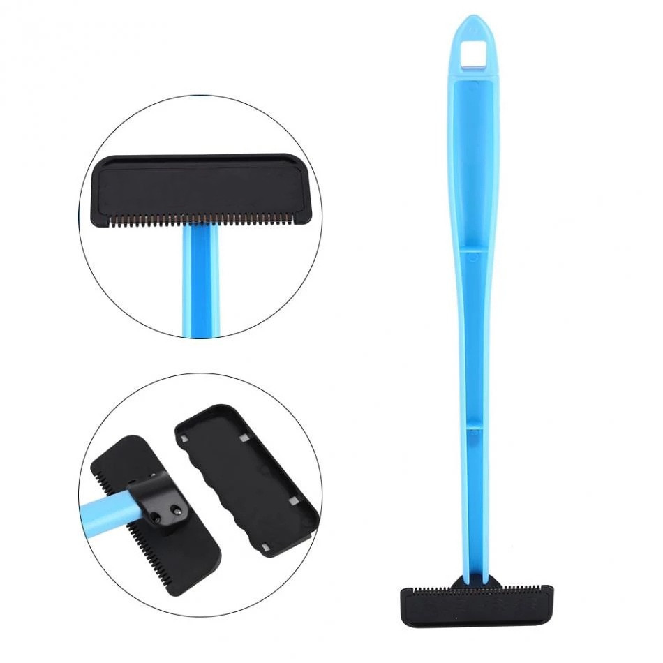 (Blue) Single Blade Manual Back Hair Shaver for Men - Ergonomic Razor for Legs and Back