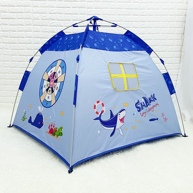 Cute Shark Themed Childrens Playhouse Tent Automatic Pole Speed-Open Indoor/Outdoor Tent