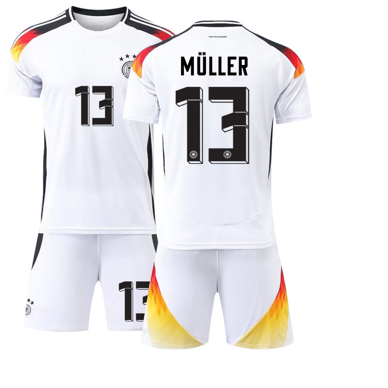 (Kids 2~3 Years) Euro 2024 Kits Boys Football Kits No.13 Thomas Muller Kid Activewear Soccer Jersey Germany Home Sports Tracksuit Football Training Shirts Shorts Socks