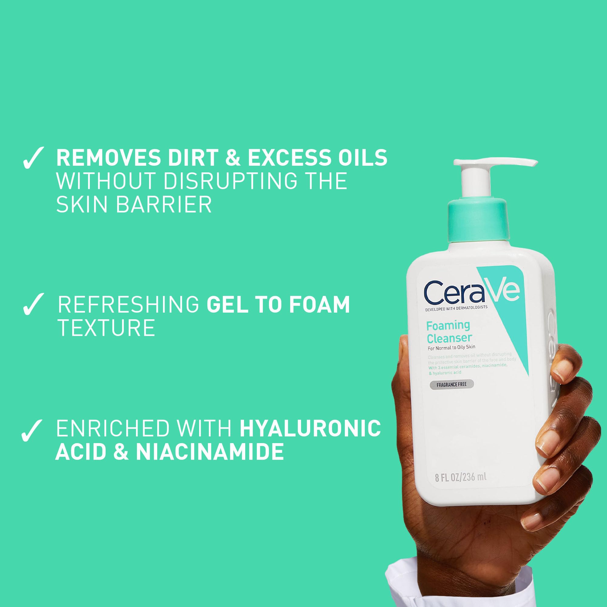 (1 l ~ Pack of 1) CeraVe Foaming Cleanser for Normal to Oily Skin 1 Litre with Niacinamide and 3 Essential Ceramides