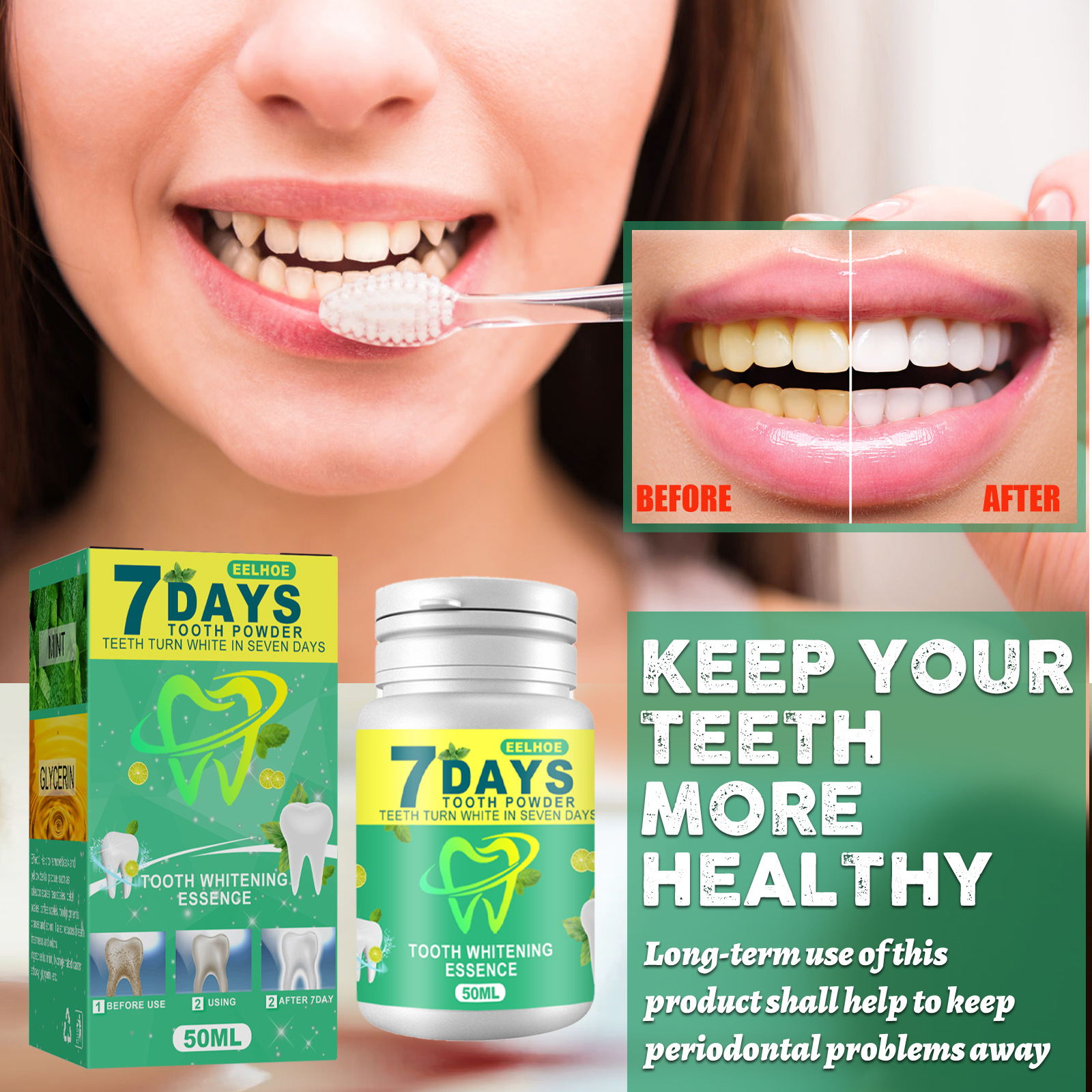 Teeth Whiteners 7 Day Teeth Whitening Powder Remove Plaque Stains Toothpaste Deep Cleaning Fresh Breath Oral Hygiene Dentally Tools Teeth Care