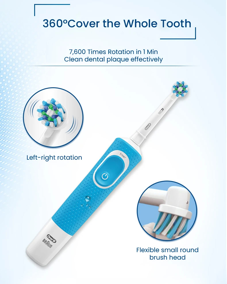 (WHITE with 1head) Oral B Electric Toothbrush 2D Vitality Cleaning Teeth Brush Waterproof Electronic Teeth Brush Inductive Charger With Timer