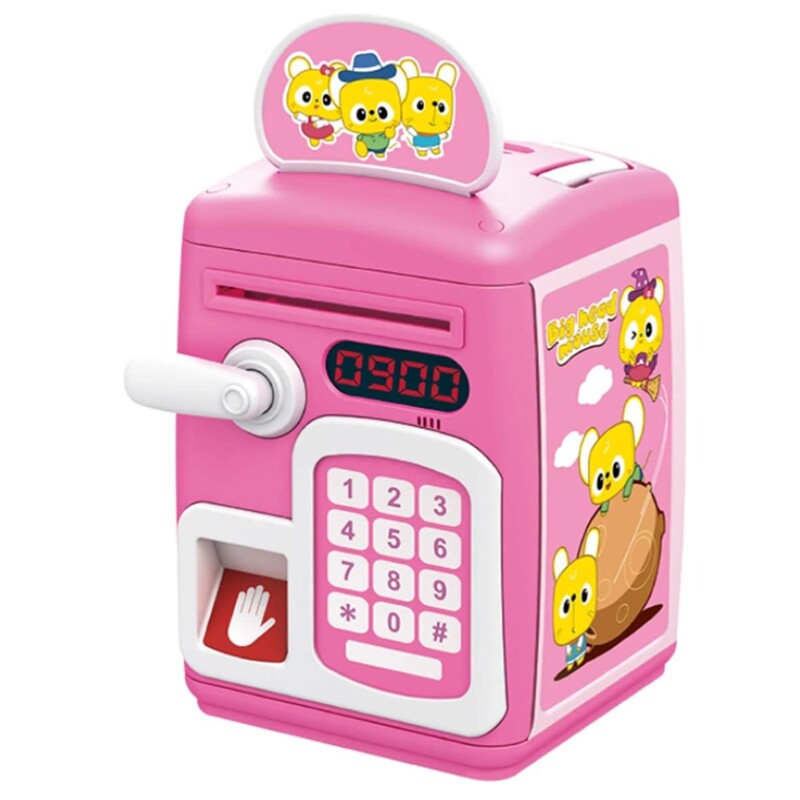 (Blue) Piggy Bank Toy For Kid,Simulate Fingerprint/Electronic Password Safe Box ATM Bank,Auto Paper Money Scroll Coin Bank