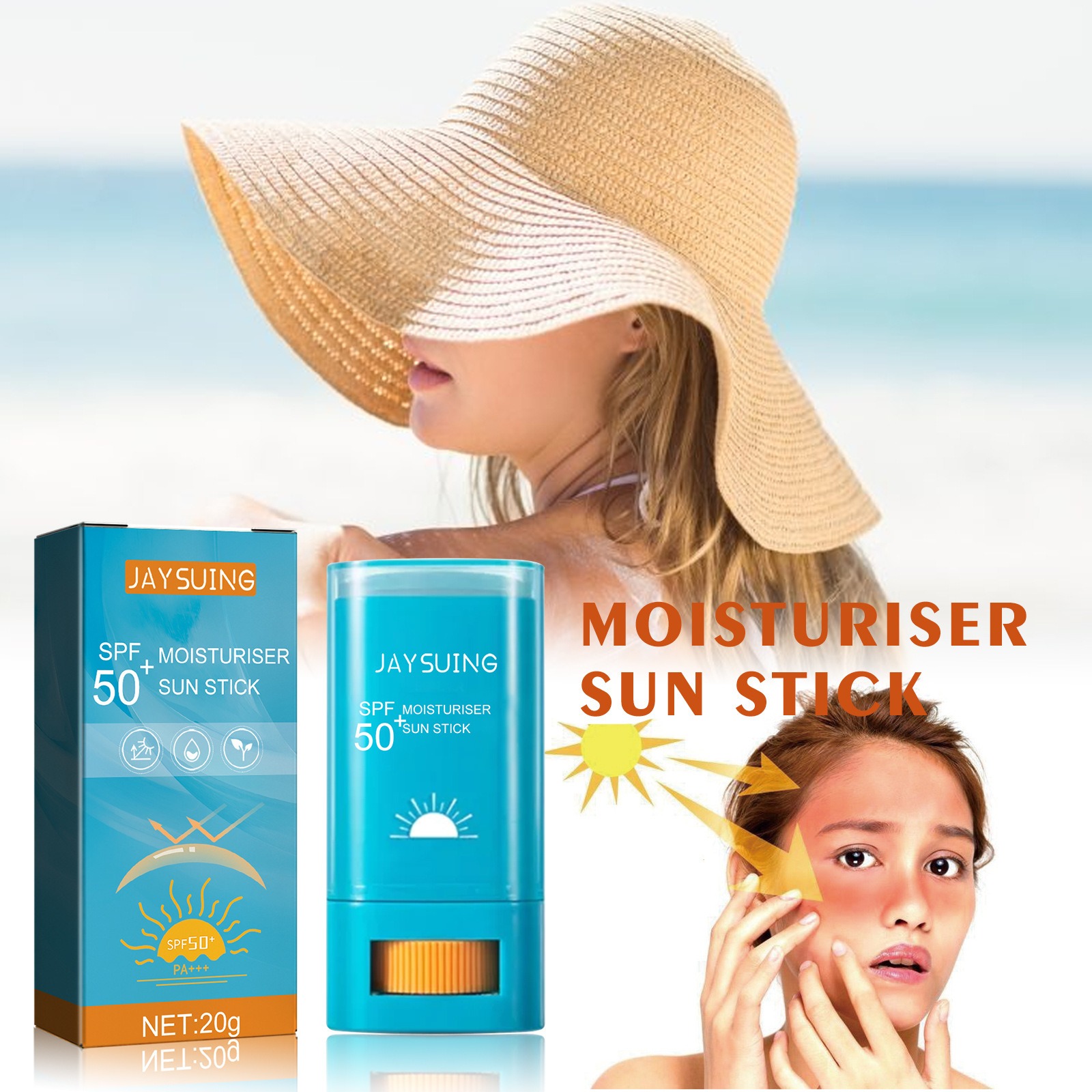 Jaysuing Moisturizing Protective Stick Protection Refreshing Non Sticky Sunscreen Rod Isolated Protection Waterproof Sweat Proof UV Resistant Skin Care Cream