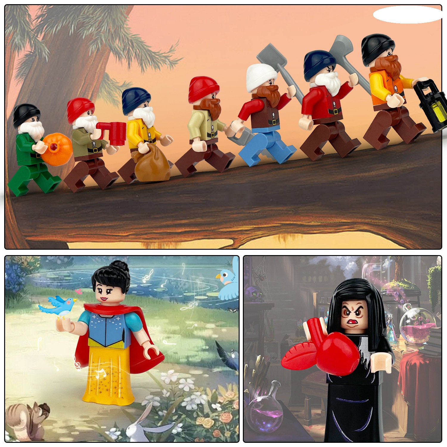 Princess and Dwarf Mini Figures Set Miniature Building Blocks for Scene Decoration Role Play Collection Series Educational Toys for Kids