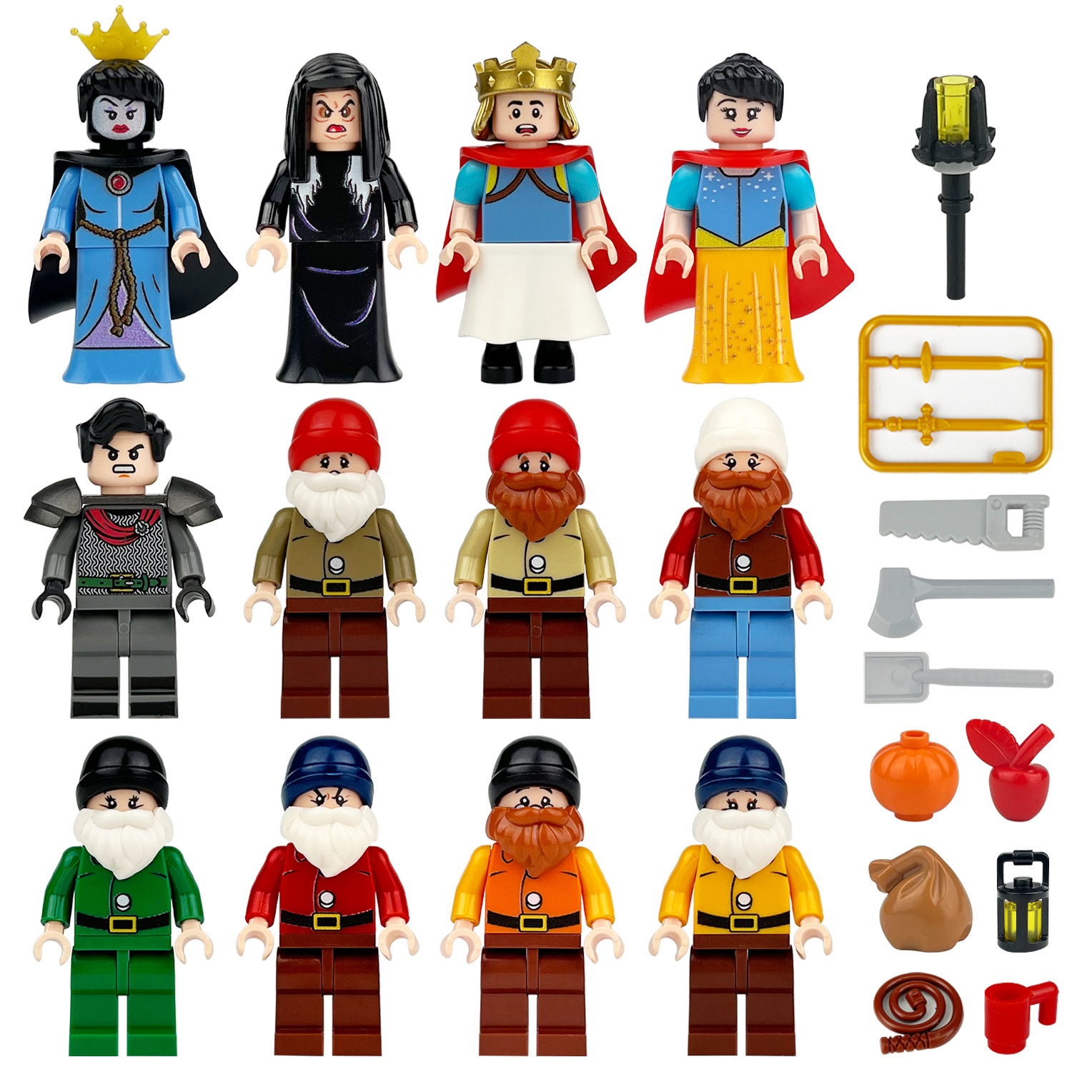 Princess and Dwarf Mini Figures Set Miniature Building Blocks for Scene Decoration Role Play Collection Series Educational Toys for Kids