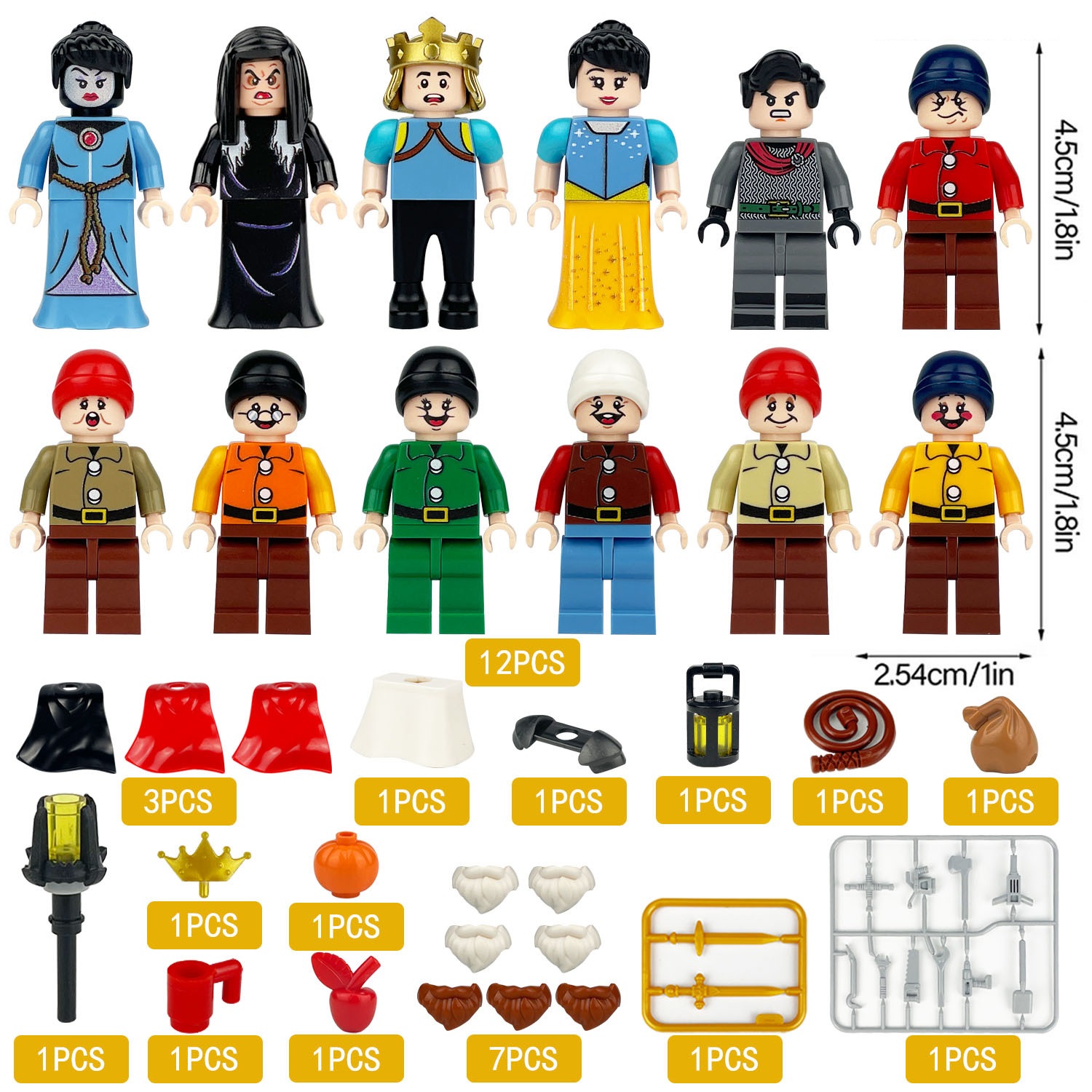 Princess and Dwarf Mini Figures Set Miniature Building Blocks for Scene Decoration Role Play Collection Series Educational Toys for Kids